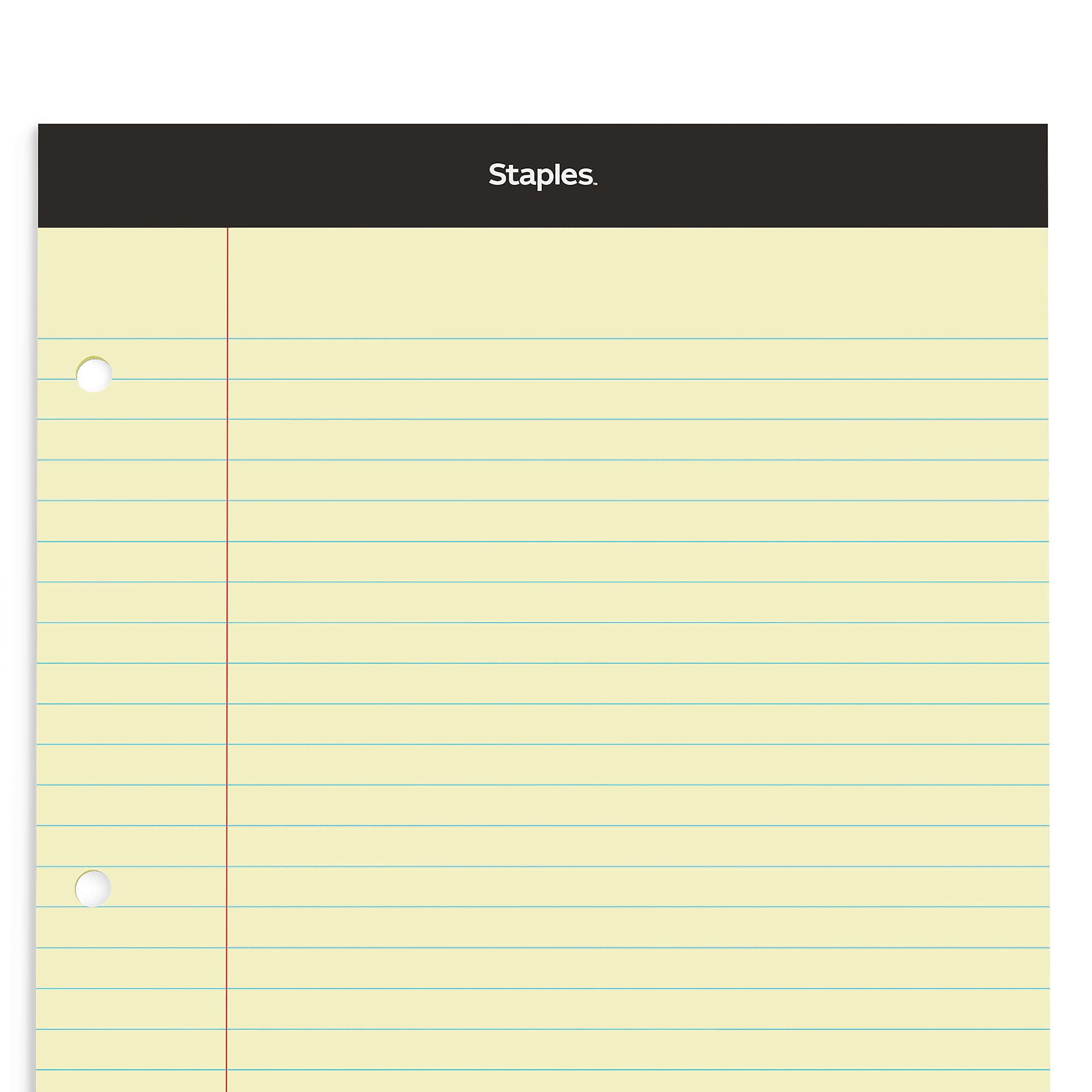 Staples Double-Sheet Notepad, 8.5" x 11.75", Wide Ruled, Canary, 100 Sheets/Pad