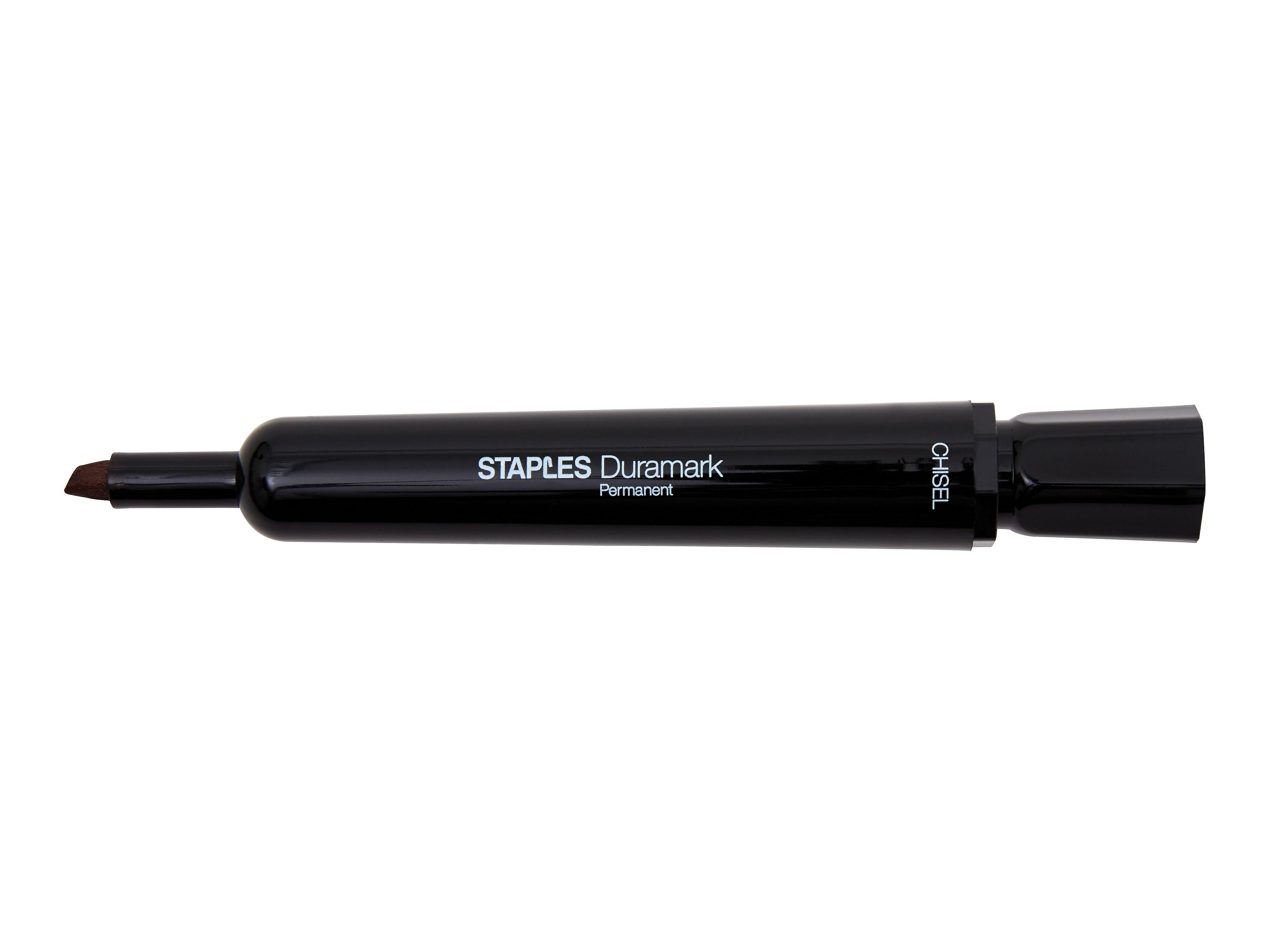 Staples DuraMark Permanent Marker, Chisel Point, Black, 12/Pack