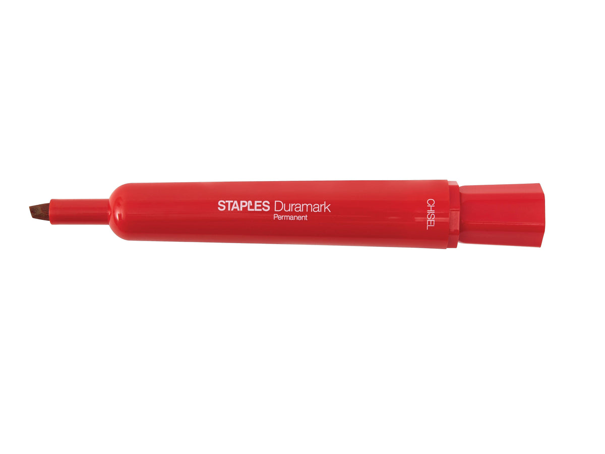 Staples DuraMark Permanent Markers, Medium Point, Red, 12/Pack