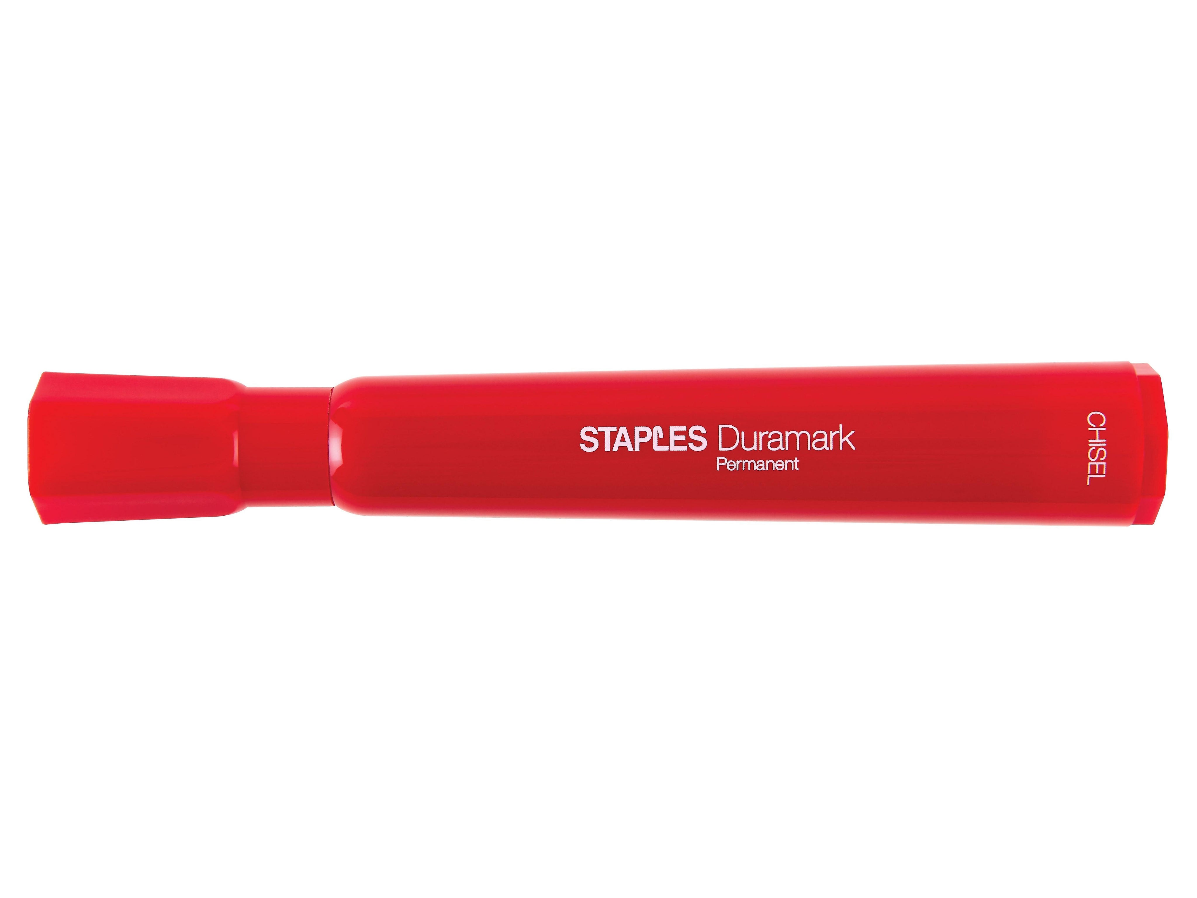 Staples DuraMark Permanent Markers, Medium Point, Red, 12/Pack