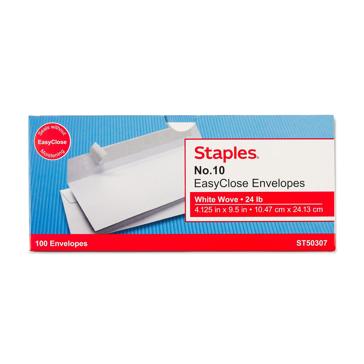 Staples EasyClose #10 Business Envelopes, 4 1/8" x 9 1/2", White, 100/Box