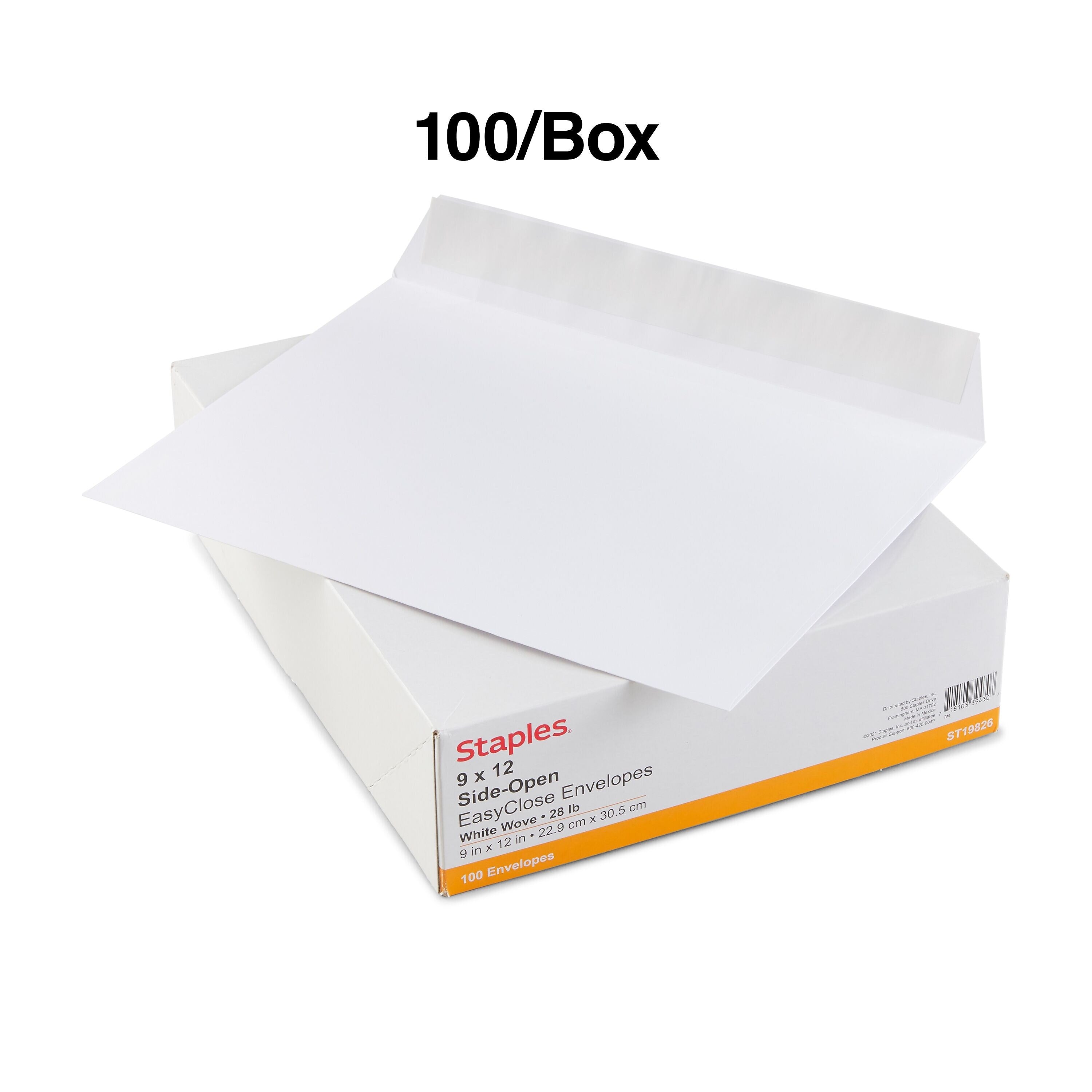 Staples EasyClose Booklet Envelopes, 12"L x 9"H, White, 100/Box