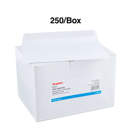 Staples EasyClose Booklet Envelopes, 6" x 9", White, 250/Box