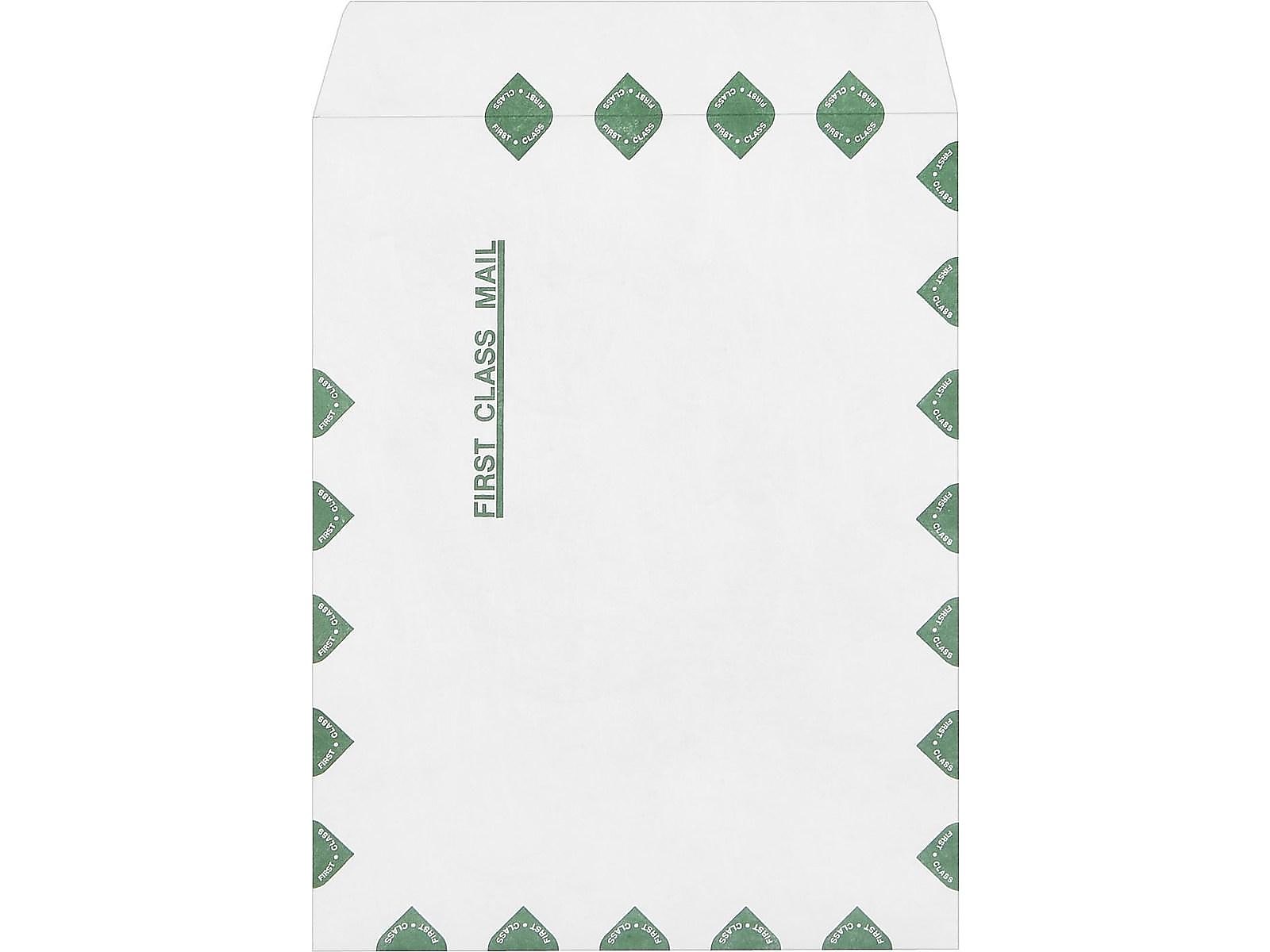 Staples EasyClose Catalog Envelopes, 10"L x 13"H, White with Green Diamond Border, 100/Box