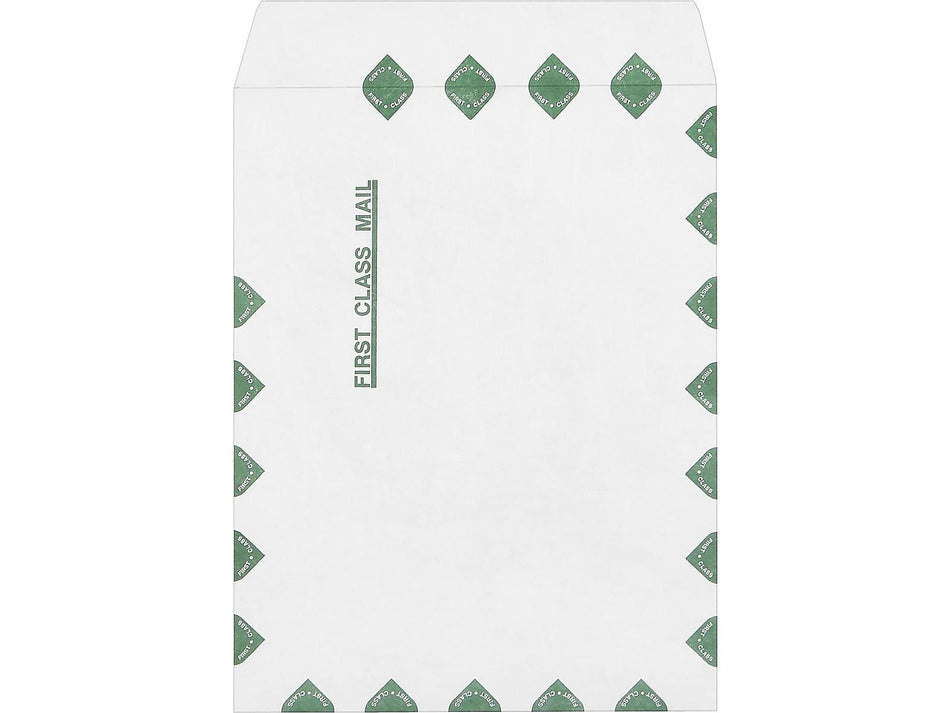 Staples EasyClose Catalog Envelopes, 10"L x 13"H, White with Green Diamond Border, 100/Box