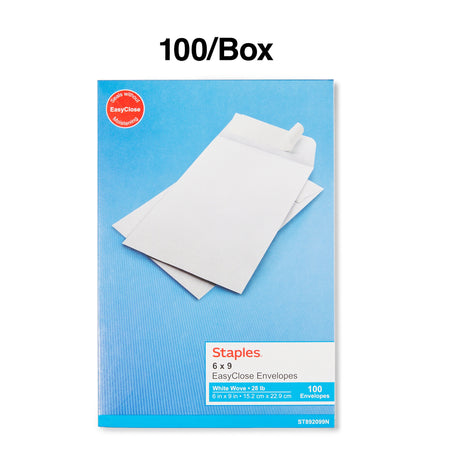 Staples EasyClose Catalog Envelopes, 6" x 9", White, 100/Box