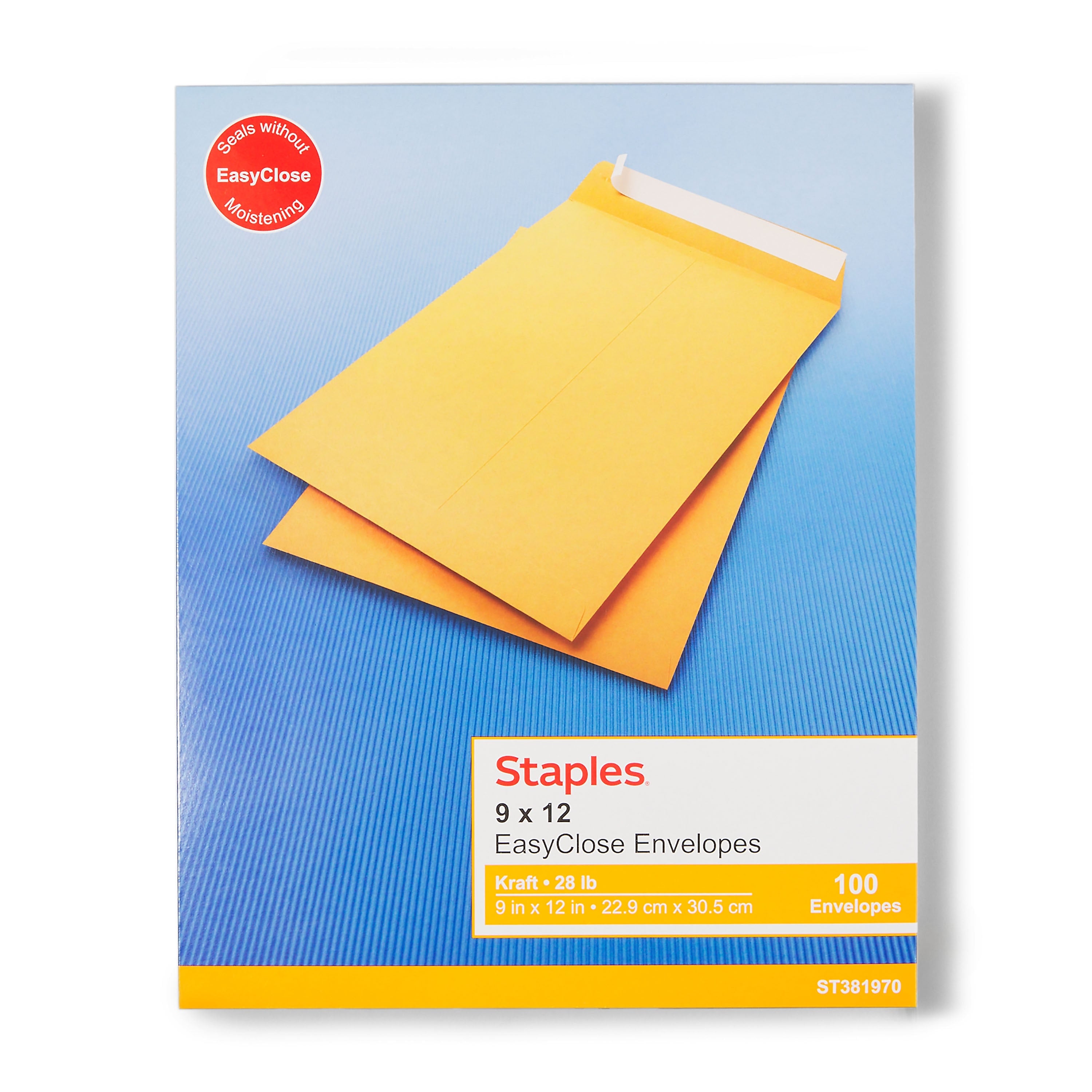 Staples EasyClose Catalog Envelopes, 9"L x 12"H, Brown, 100/Box