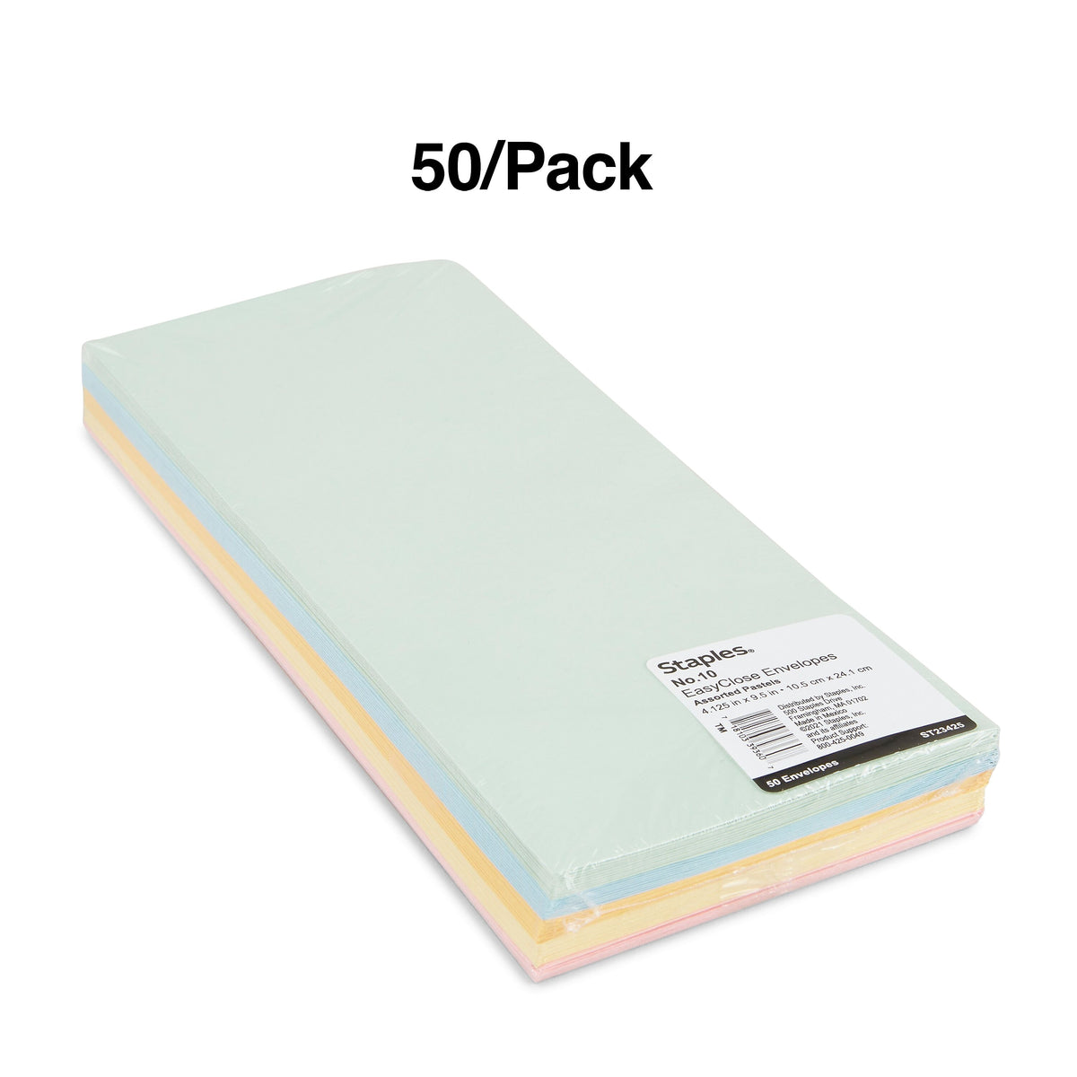 Staples EasyClose Self Seal #10 Business Envelopes, 4 1/8" x 9 1/2", Assorted Pastels, 50/Pack