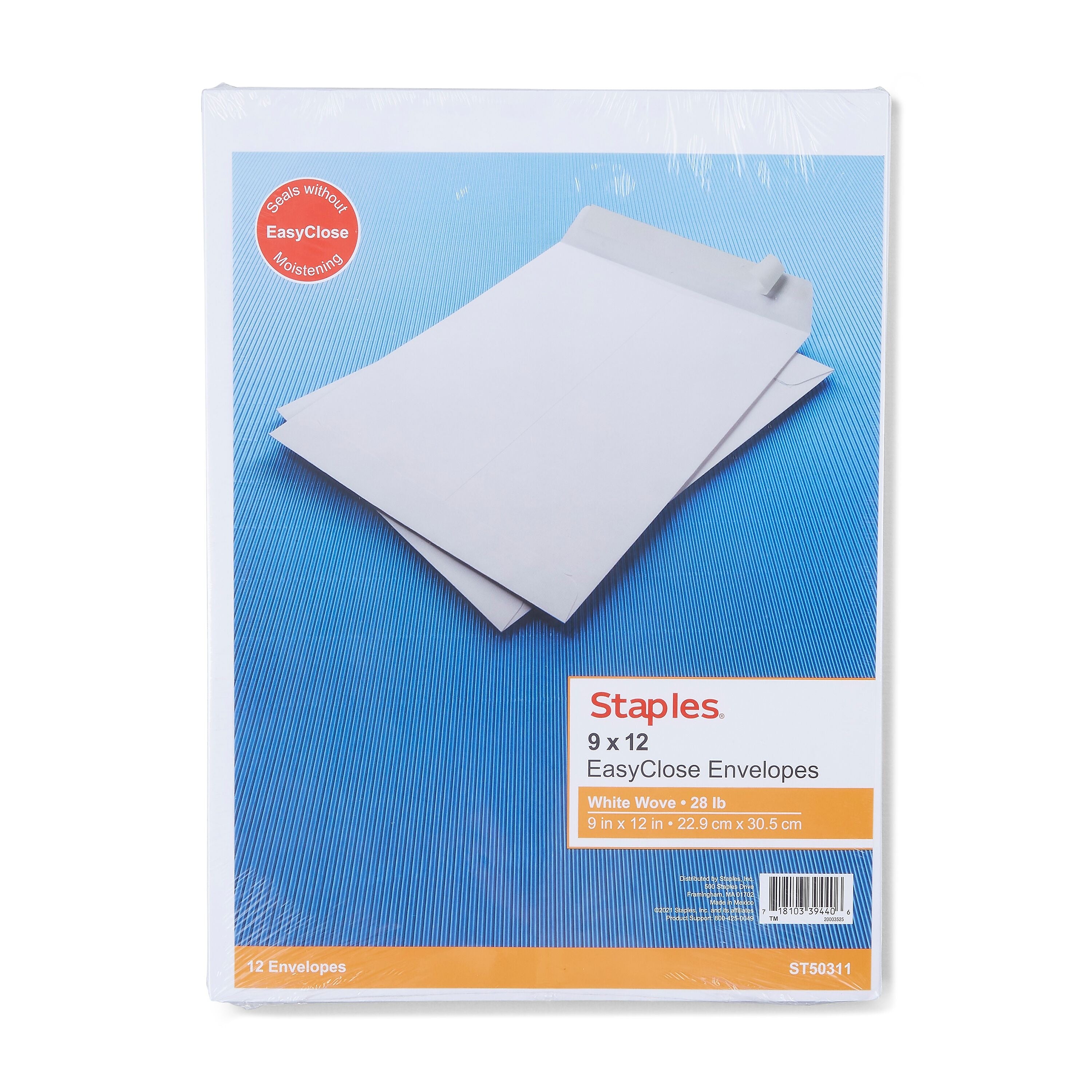 Staples EasyClose Self Seal Catalog Envelopes, 9"W x 12"H, White, 12/Pack