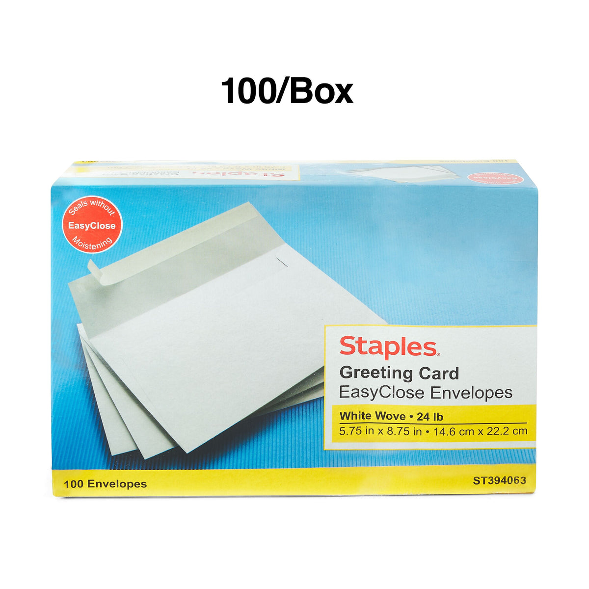 Staples EasyClose Self Seal Greeting Card Envelopes, 5.75" x 8.75", White Wove, 100/Box