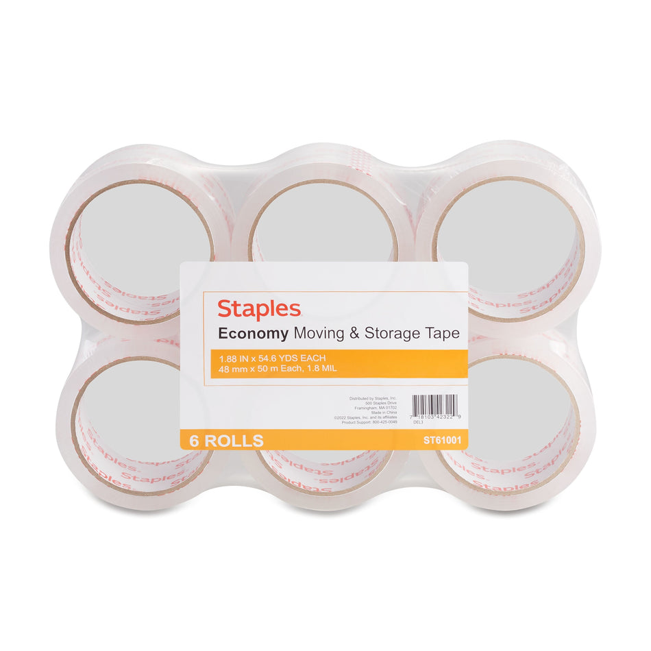 Staples Economy Grade Packaging Tape, 1.89" x 54.6 yds., Clear, 6 Rolls