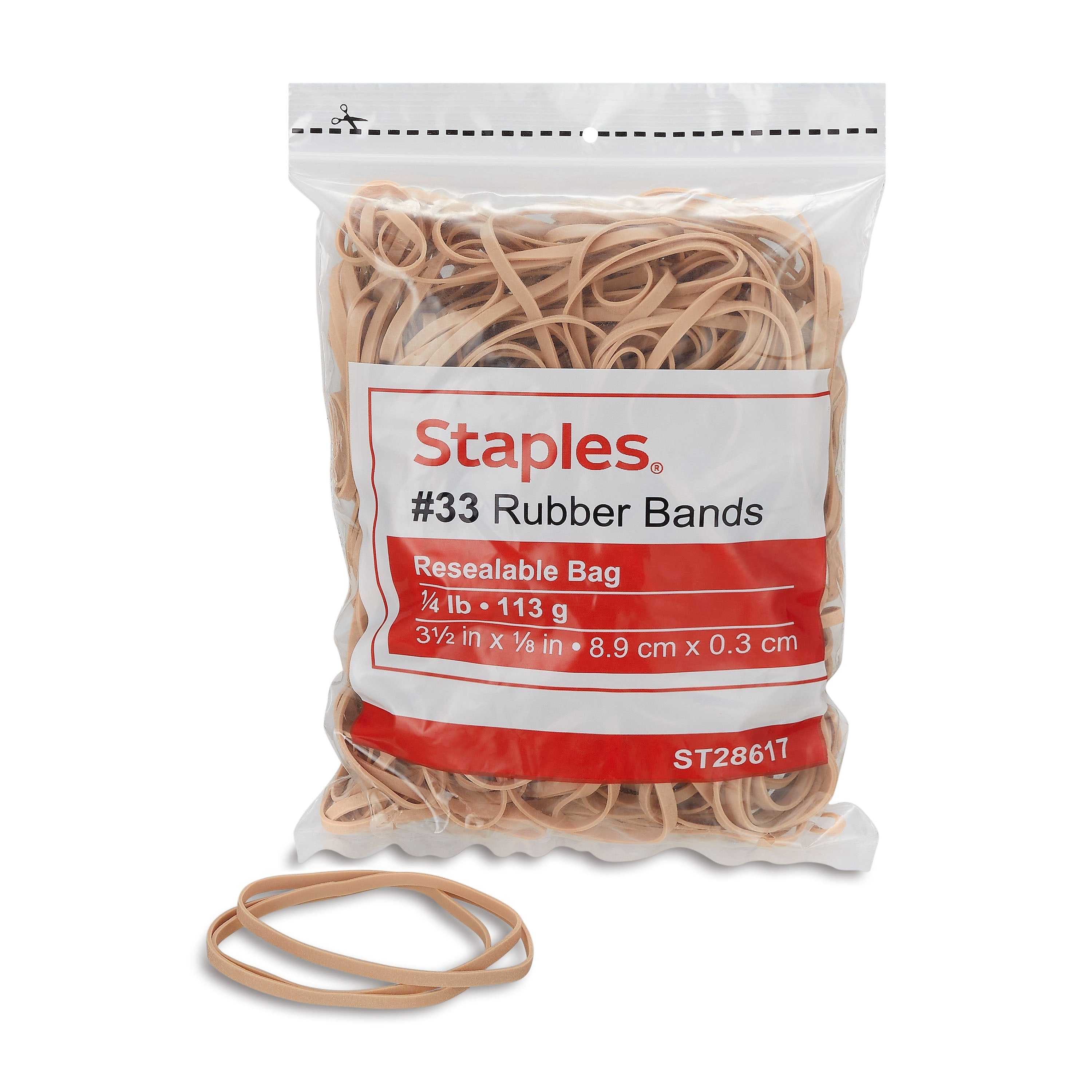 Staples Economy Rubber Band, #33, 1/4 lb. Resealable Bag, 175/Pack