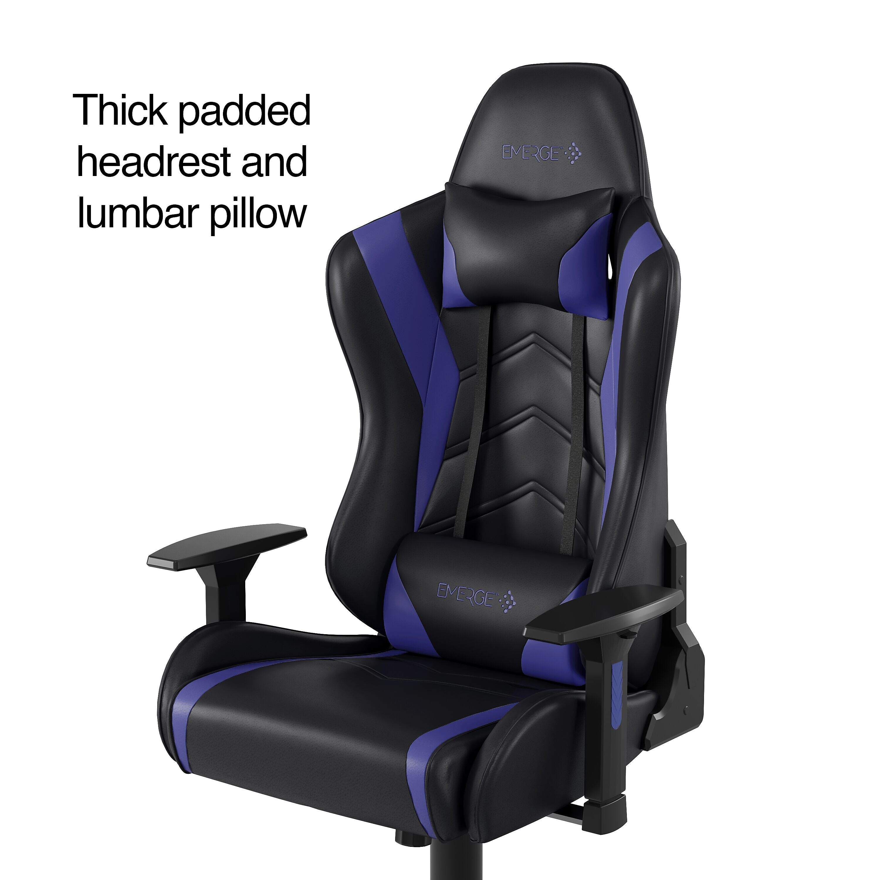 Staples Emerge Vartan Bonded Leather Ergonomic Gaming Chair, Black/Blue