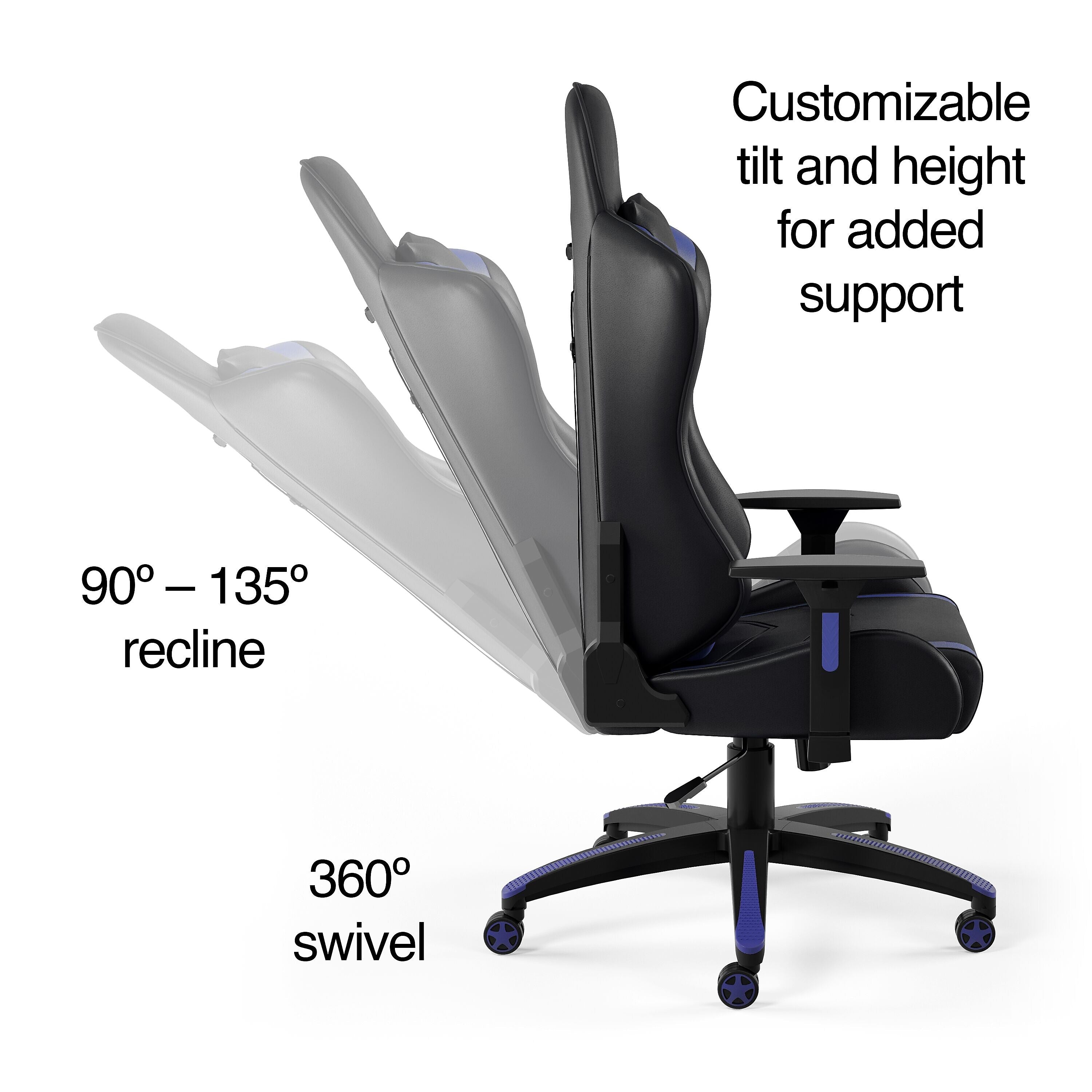 Staples Emerge Vartan Bonded Leather Ergonomic Gaming Chair, Black/Blue