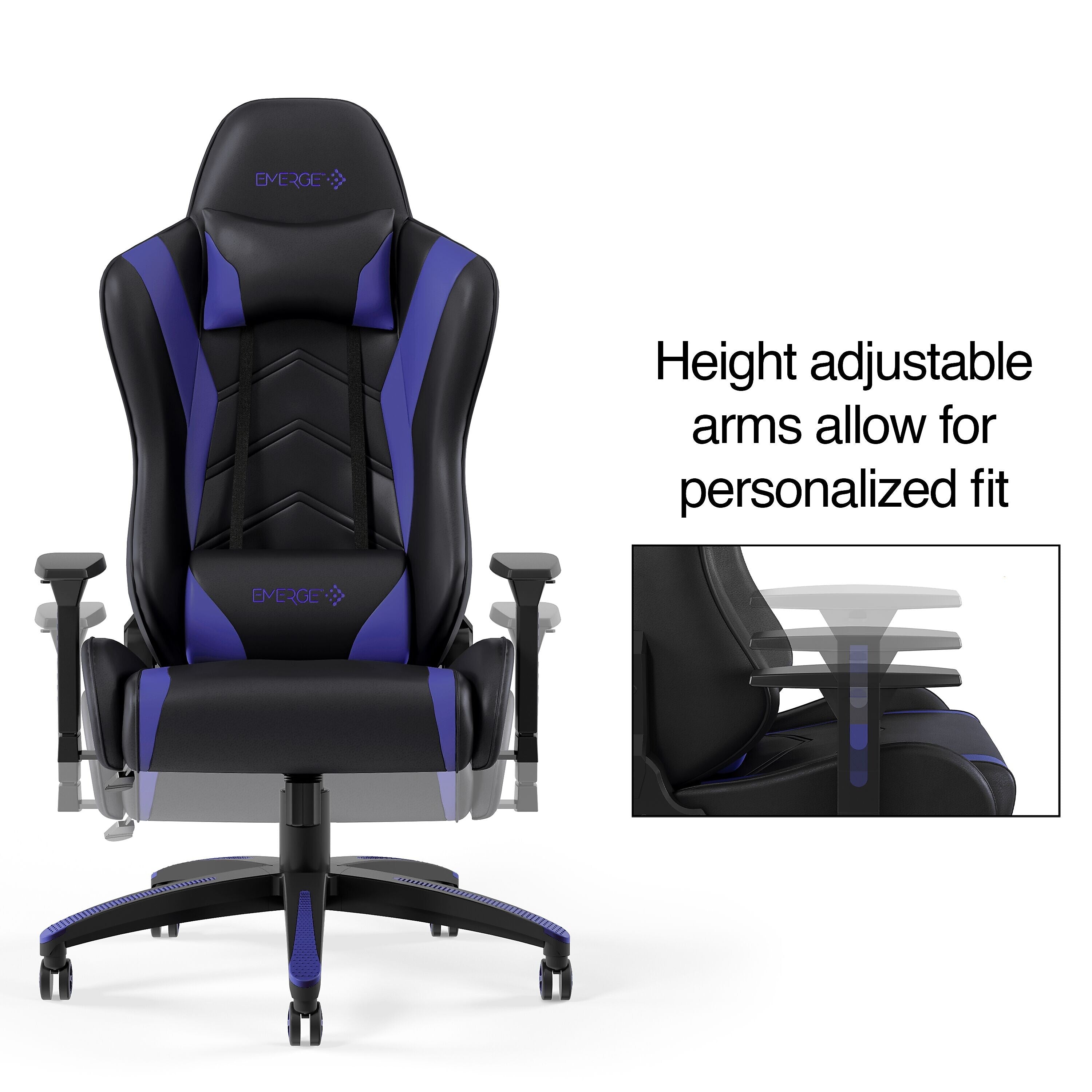 Staples Emerge Vartan Bonded Leather Ergonomic Gaming Chair, Black/Blue