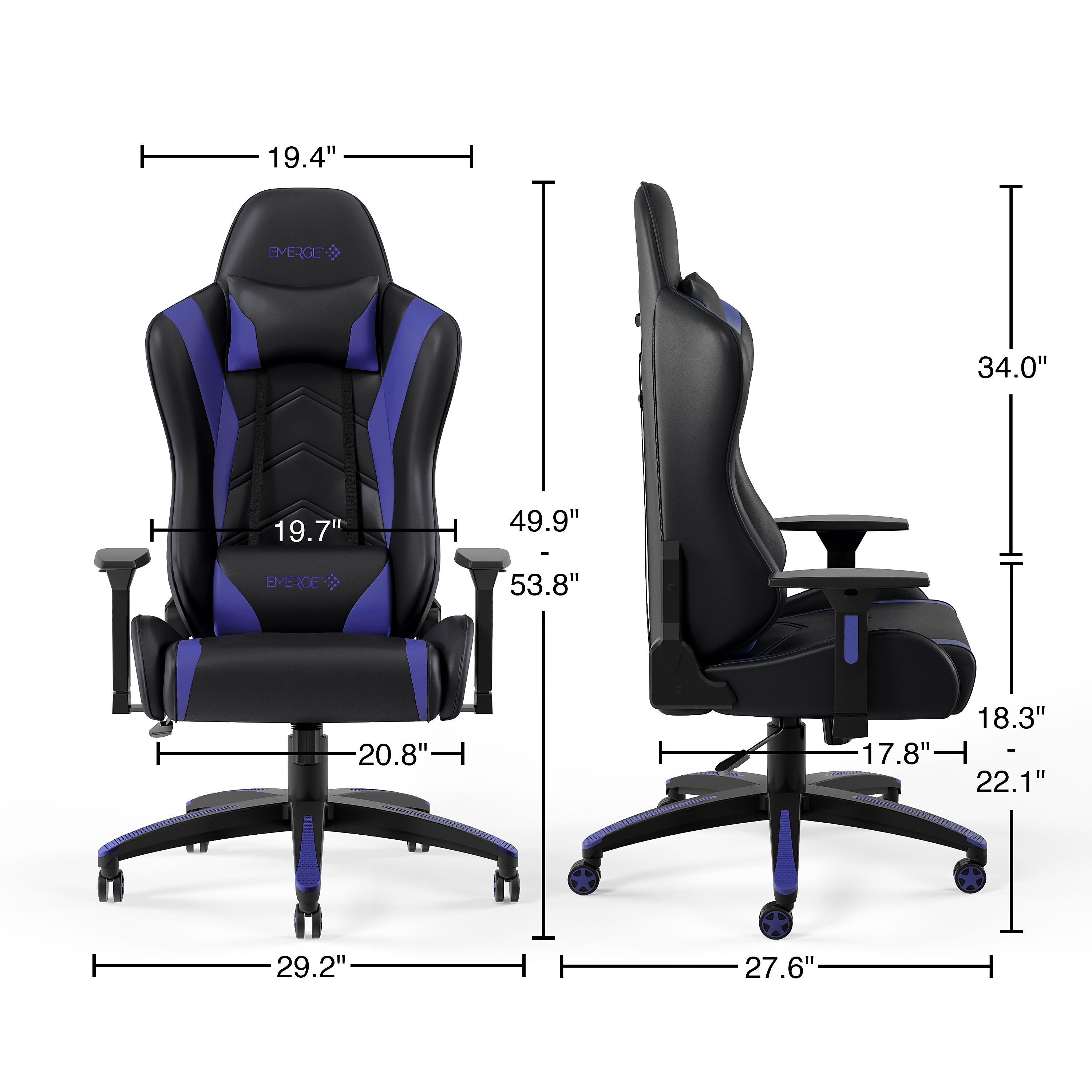 Staples Emerge Vartan Bonded Leather Ergonomic Gaming Chair, Black/Blue