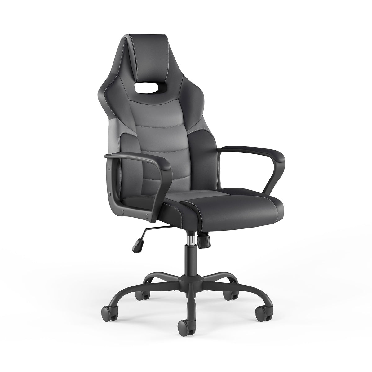 Staples Emerge Vector Luxura Faux Leather Gaming Chair, Black & Gray