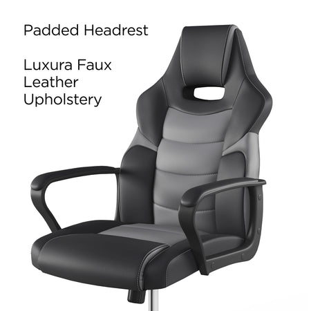 Staples Emerge Vector Luxura Faux Leather Gaming Chair, Black & Gray