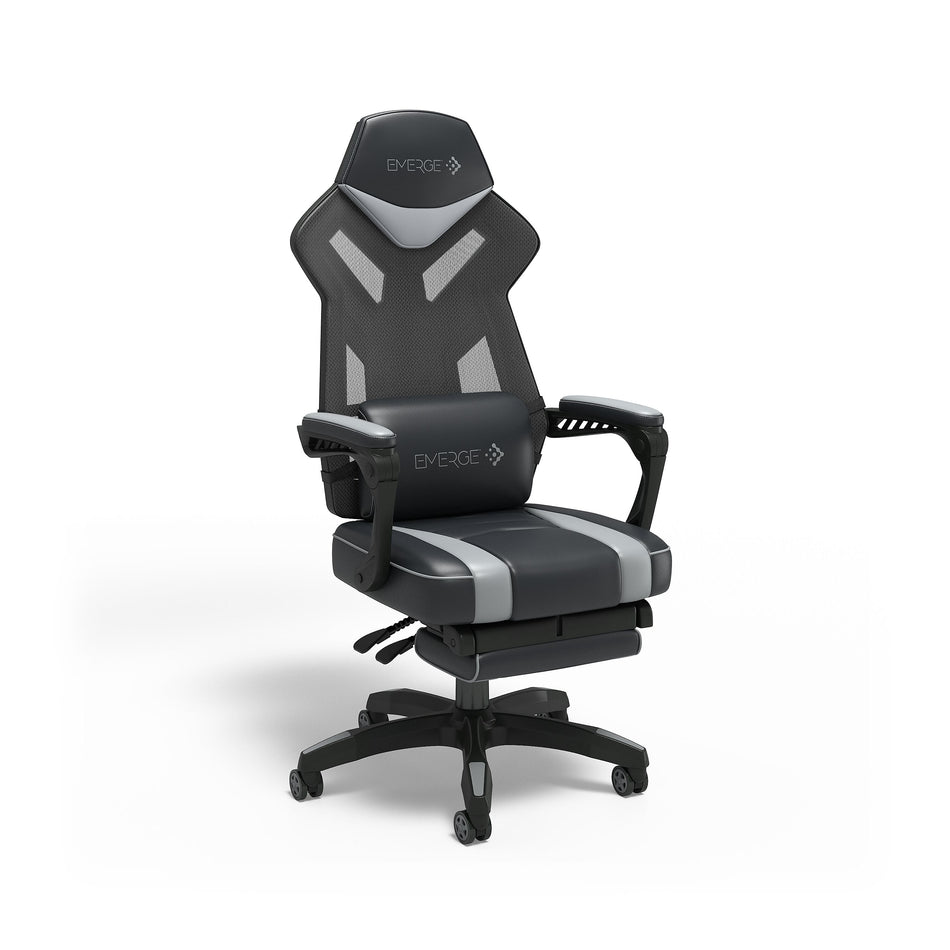 Staples Emerge Vomax Bonded Leather Ergonomic Gaming Chair, Black/White