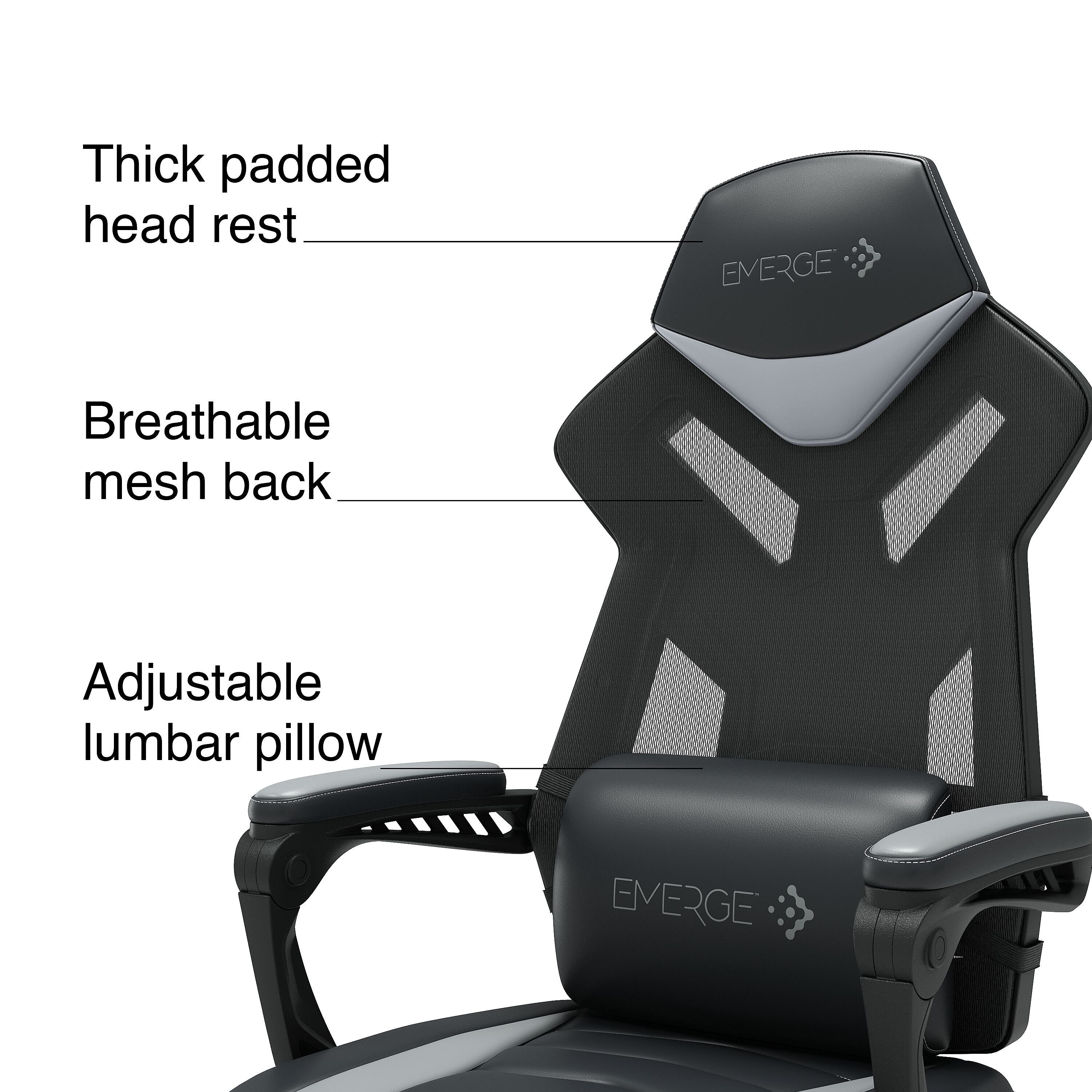Staples Emerge Vomax Bonded Leather Ergonomic Gaming Chair, Black/White