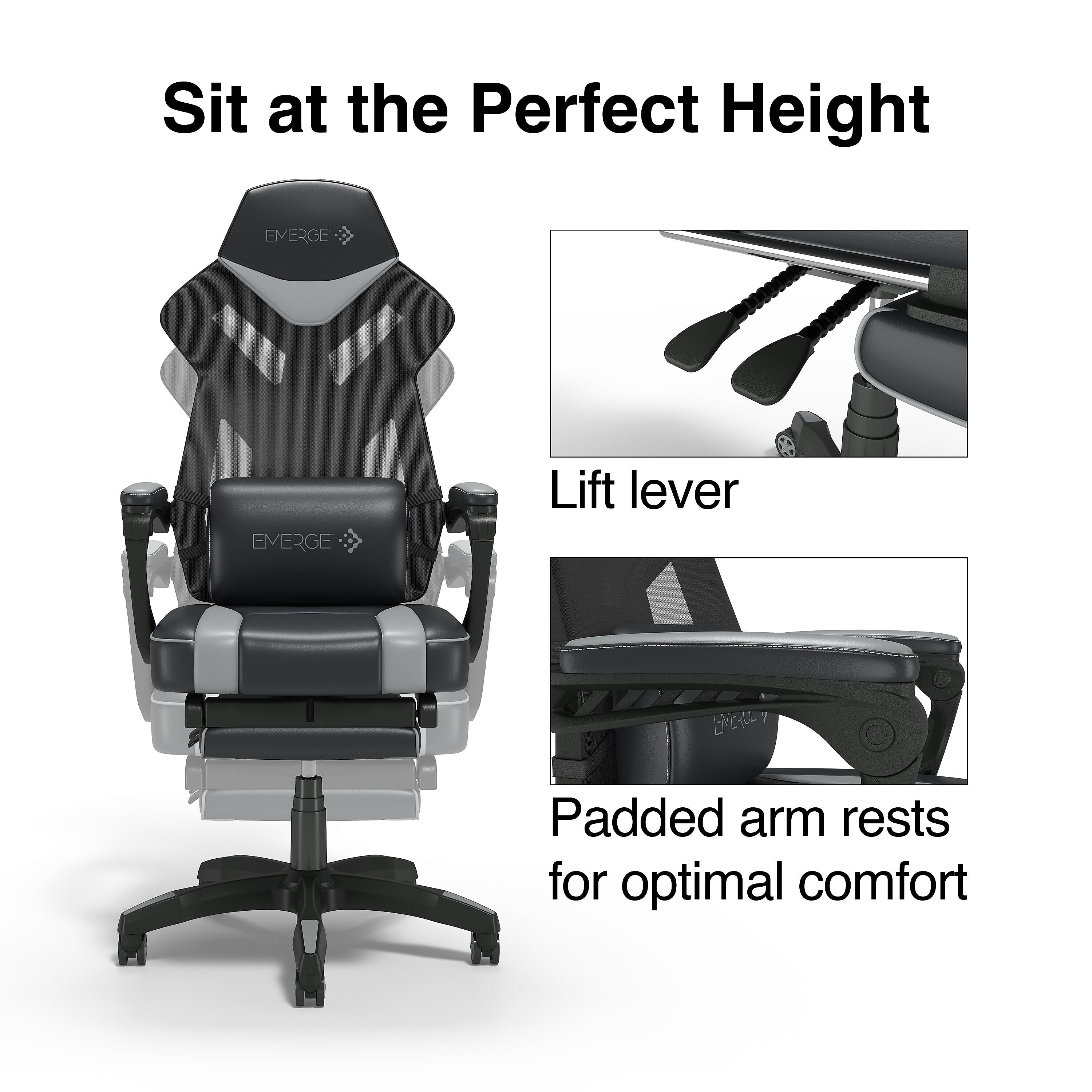 Staples Emerge Vomax Bonded Leather Ergonomic Gaming Chair, Black/White