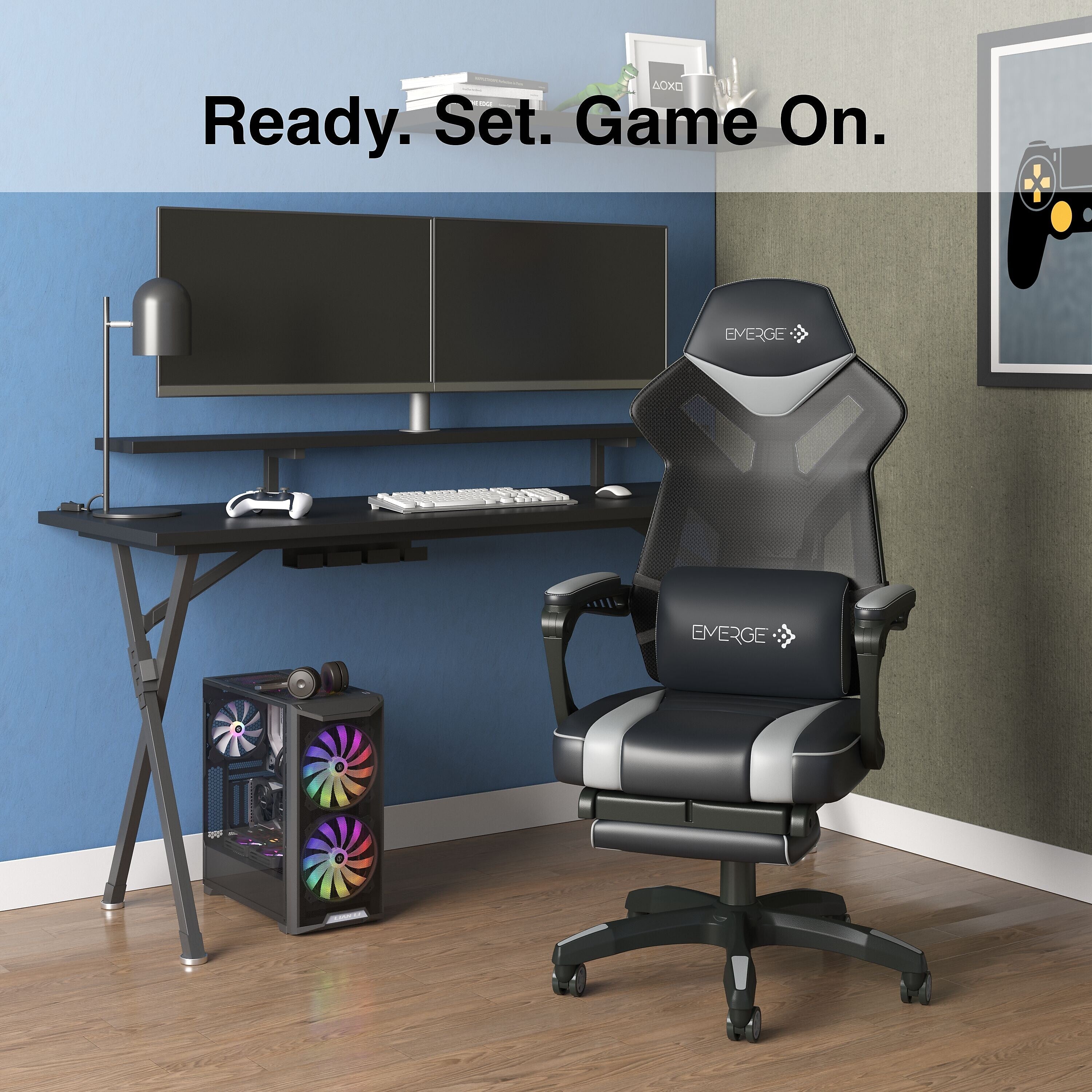 Staples Emerge Vomax Bonded Leather Ergonomic Gaming Chair, Black/White