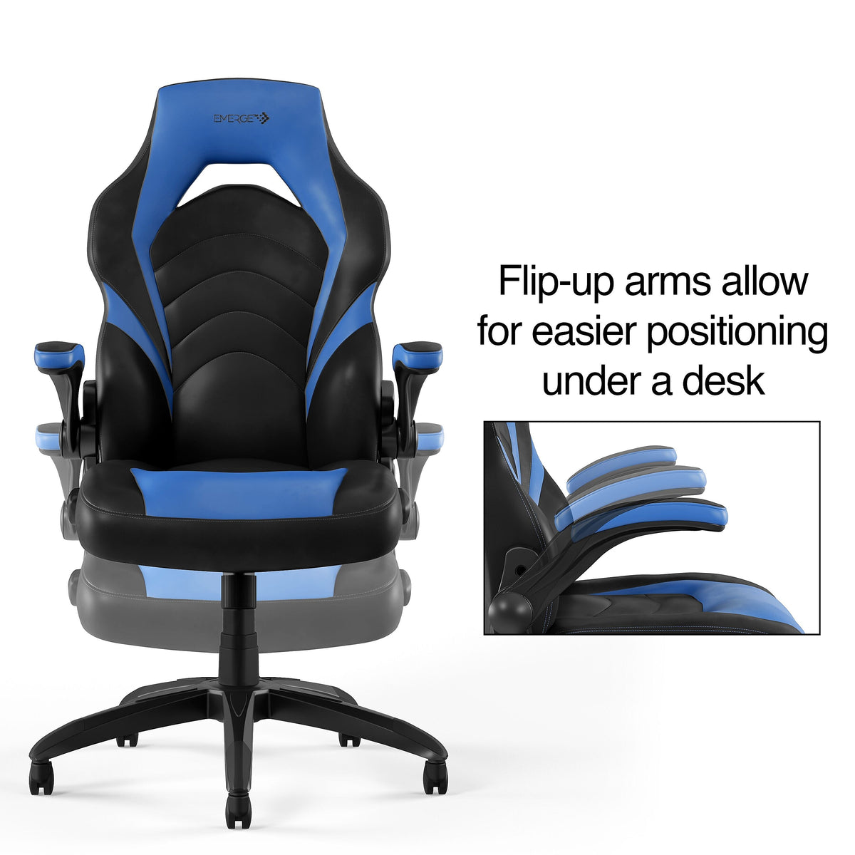 Staples Emerge Vortex Bonded Leather Ergonomic Gaming Chair, Black and Blue