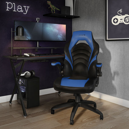 Staples Emerge Vortex Bonded Leather Ergonomic Gaming Chair, Black and Blue