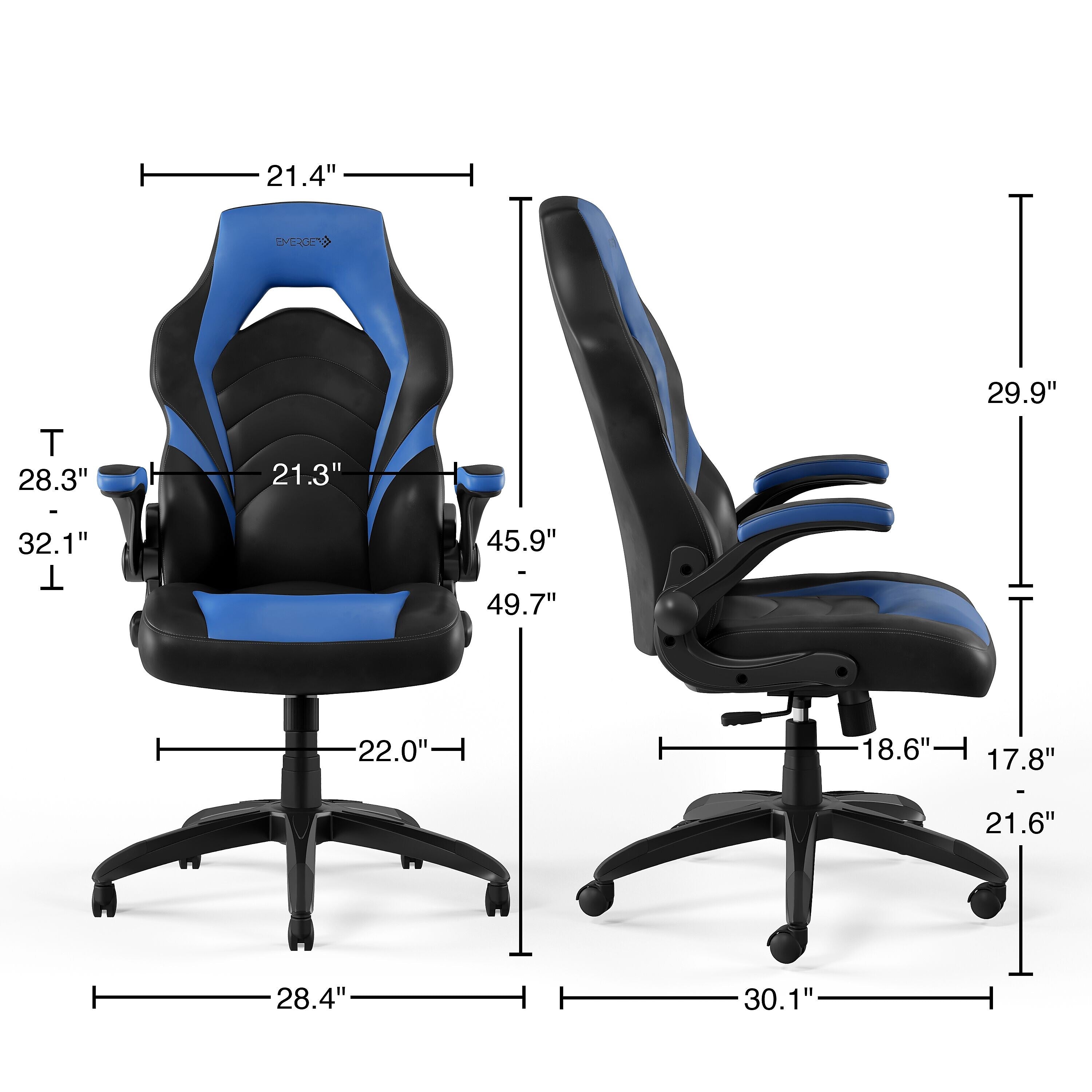 Staples Emerge Vortex Bonded Leather Ergonomic Gaming Chair, Black and Blue