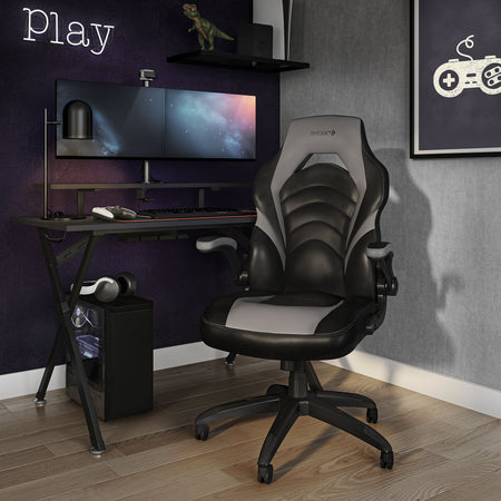 Staples Emerge Vortex Bonded Leather Ergonomic Gaming Chair, Black and Gray