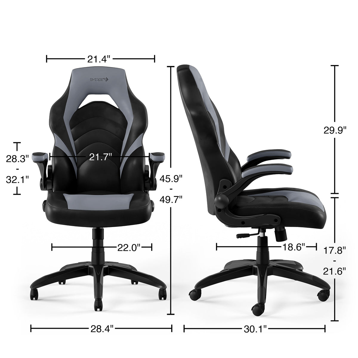 Staples Emerge Vortex Bonded Leather Ergonomic Gaming Chair, Black and Gray