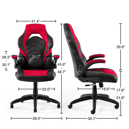 Staples Emerge Vortex Bonded Leather Ergonomic Gaming Chair, Black and Red