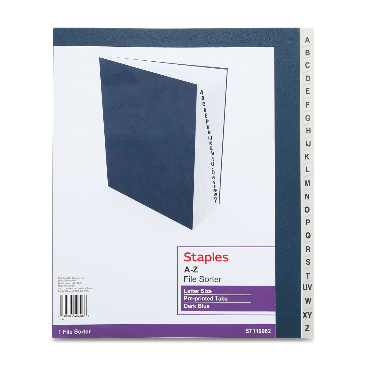 Staples EveryDay Pressboard Indexed Desk File, Alphabetical Index, Blue