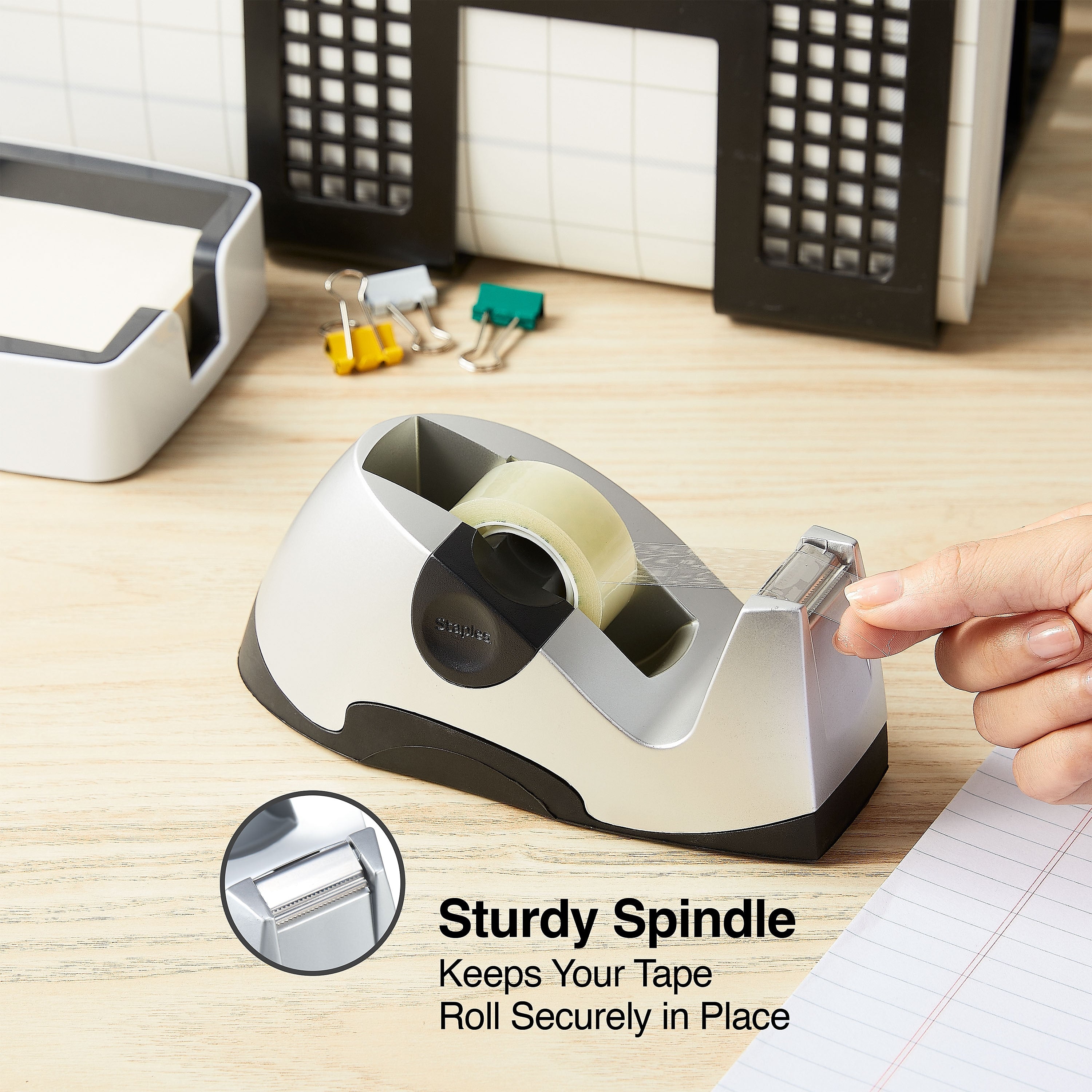 Staples Executive Desktop Tape Dispenser, Silver