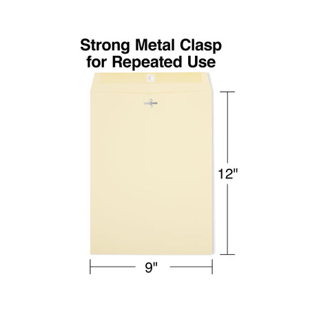 Staples Extra-Heavyweight Clasp & Moistenable Glue Catalog Envelopes, 9"L x 12"H, Manila, 100/Box