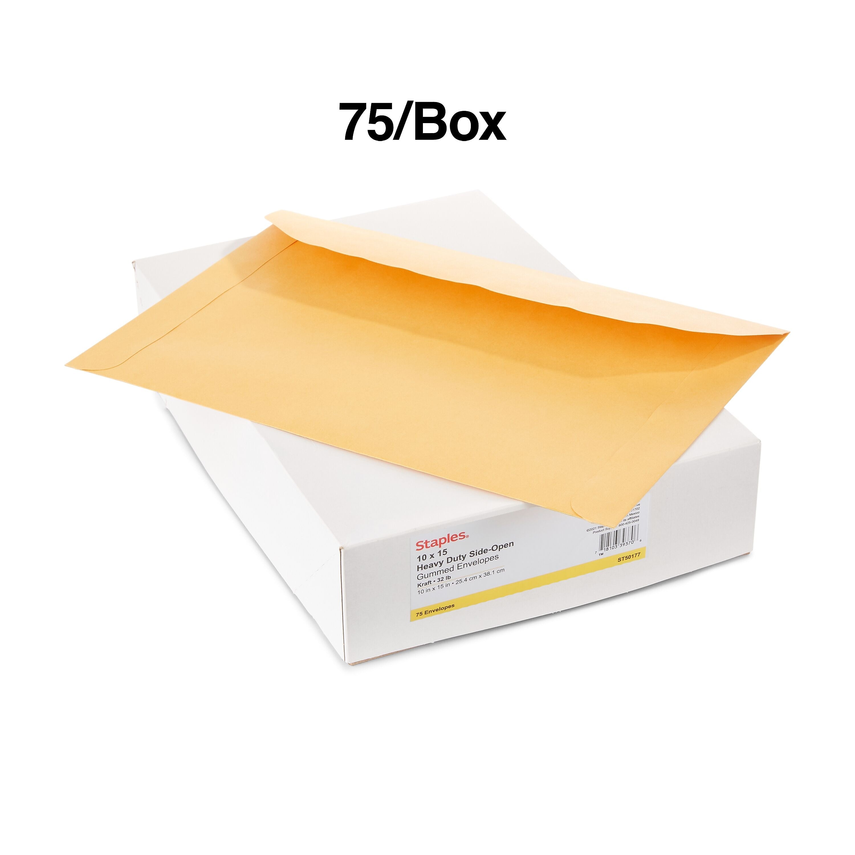 Staples Extra-Heavyweight Kraft Gummed Booklet Envelopes, 15" x 10", Brown, 75/Box