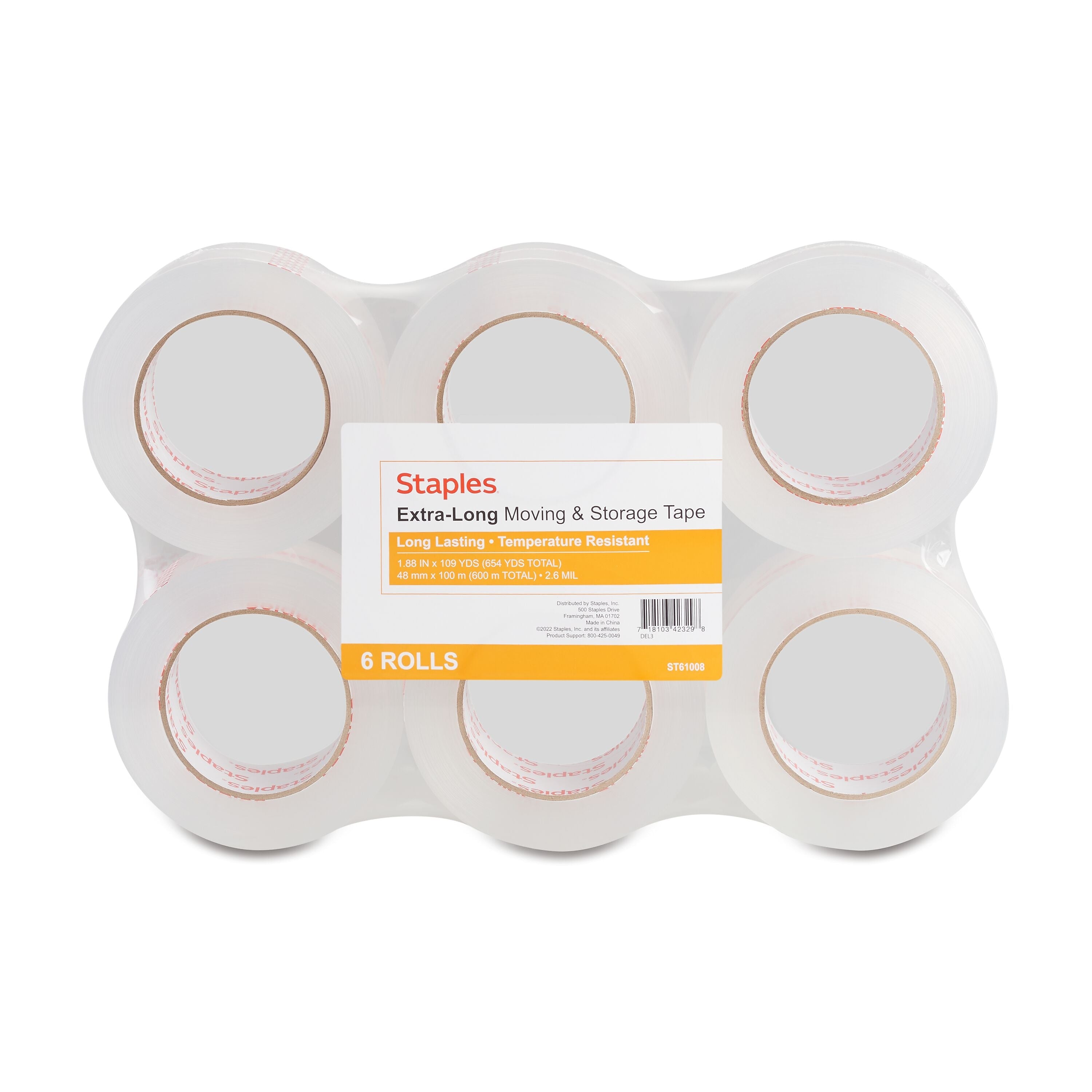 Staples® Extra-Long Moving and Storage Packing Tape, 1.88