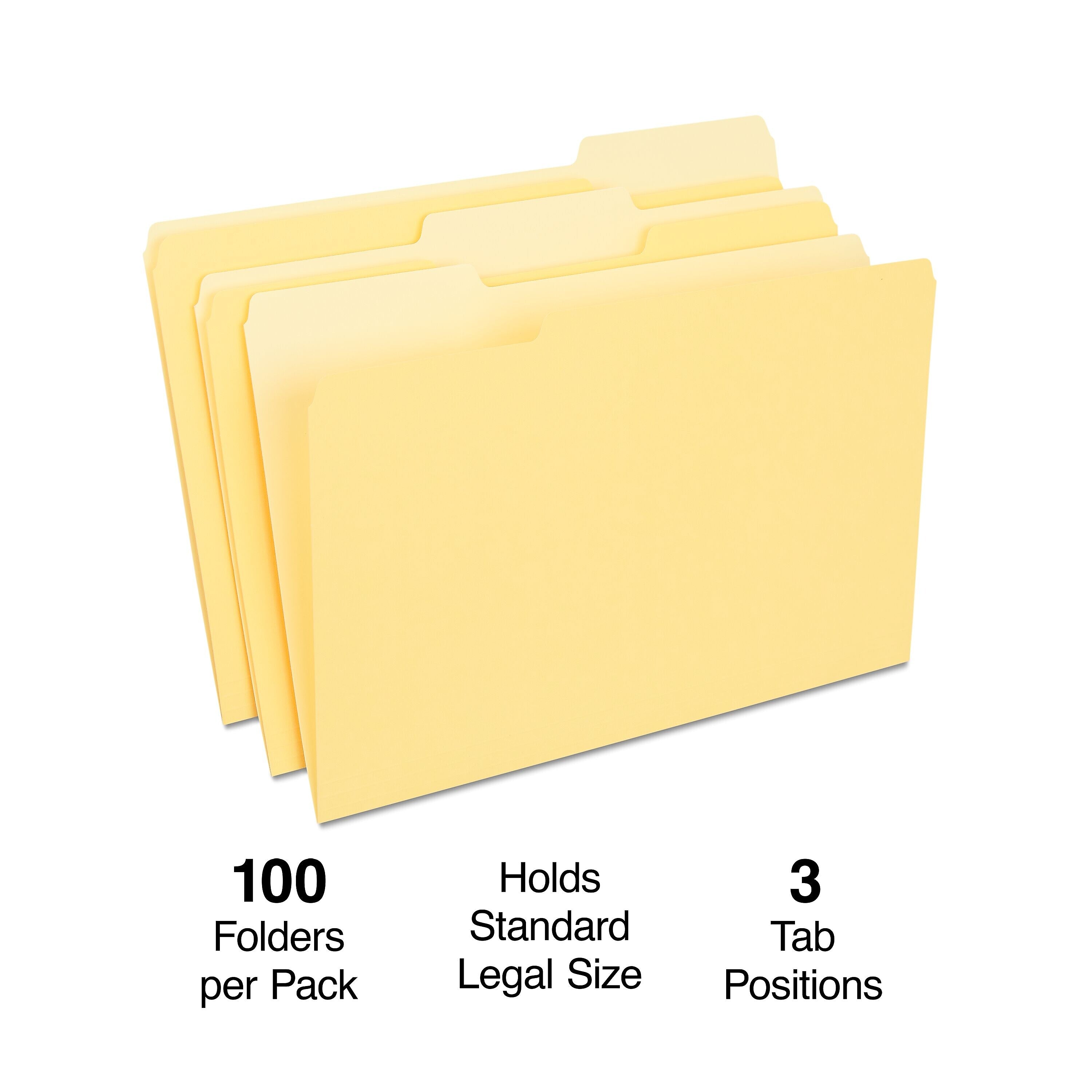 Staples File Folder, 1/3-Cut Tab, Legal Size, Yellow, 100/Box