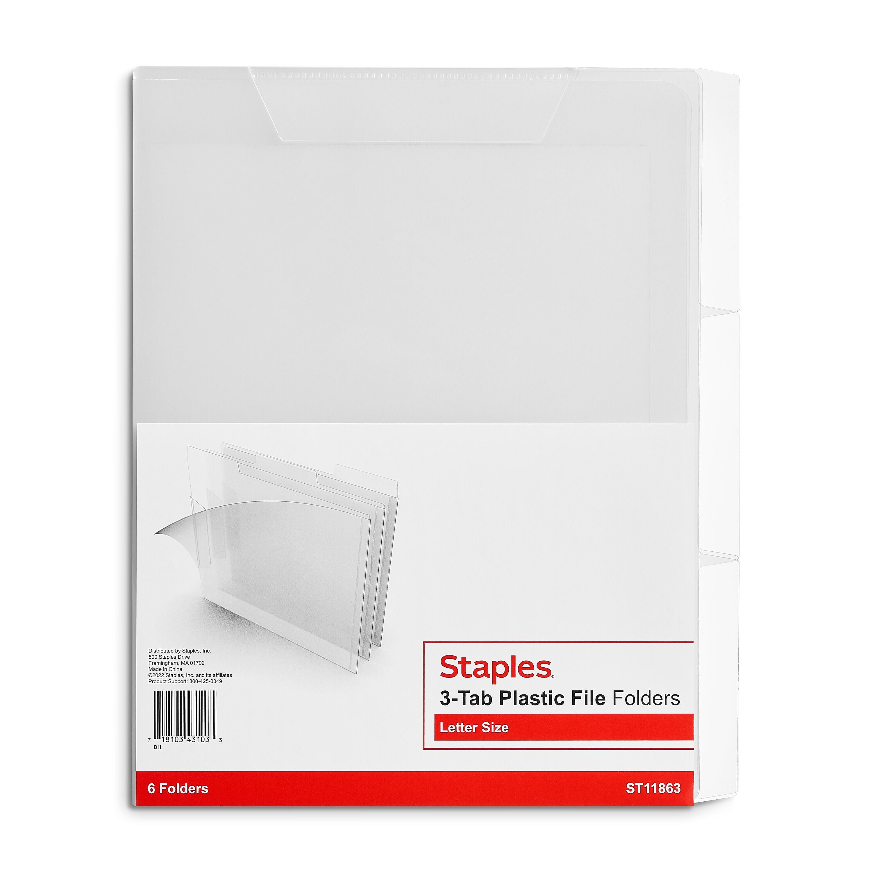 Staples File Folder, 3 Tab, Letter Size, Translucent Clear, 6/Pack