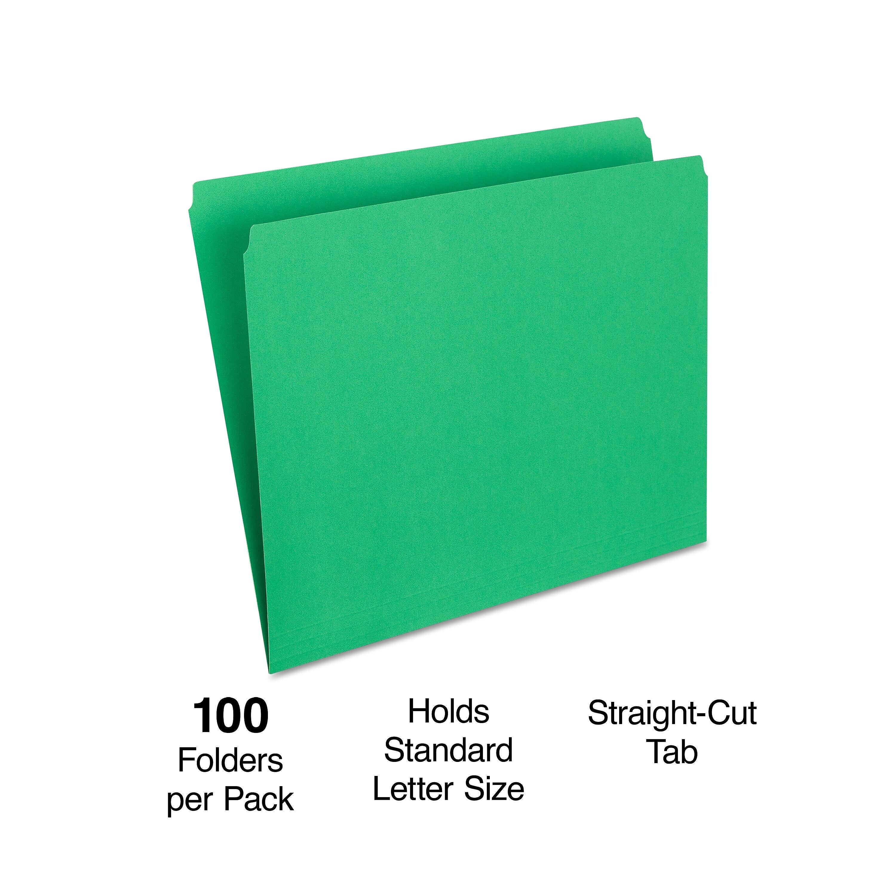 Staples File Folder, Single Tab, Letter Size, Green, 100/Box