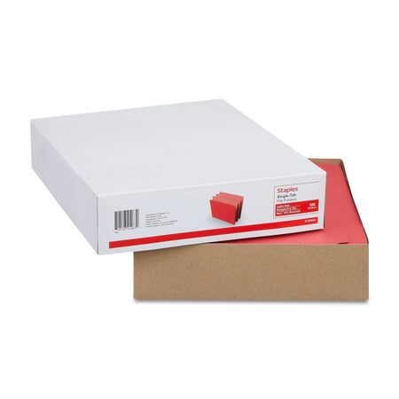 Staples File Folder, Single Tab, Letter Size, Red, 100/Box