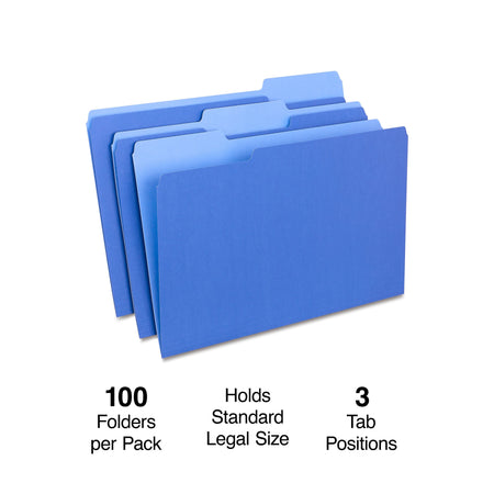 Staples File Folders, 1/3-Cut Tab, Legal Size, Blue, 100/Bo