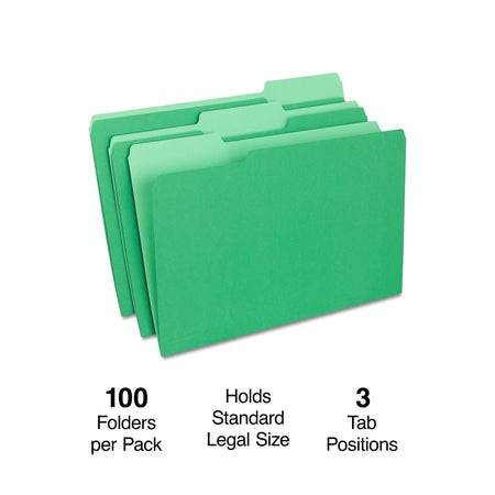 Staples File Folders, 1/3-Cut Tab, Legal Size, Green, 100/Box