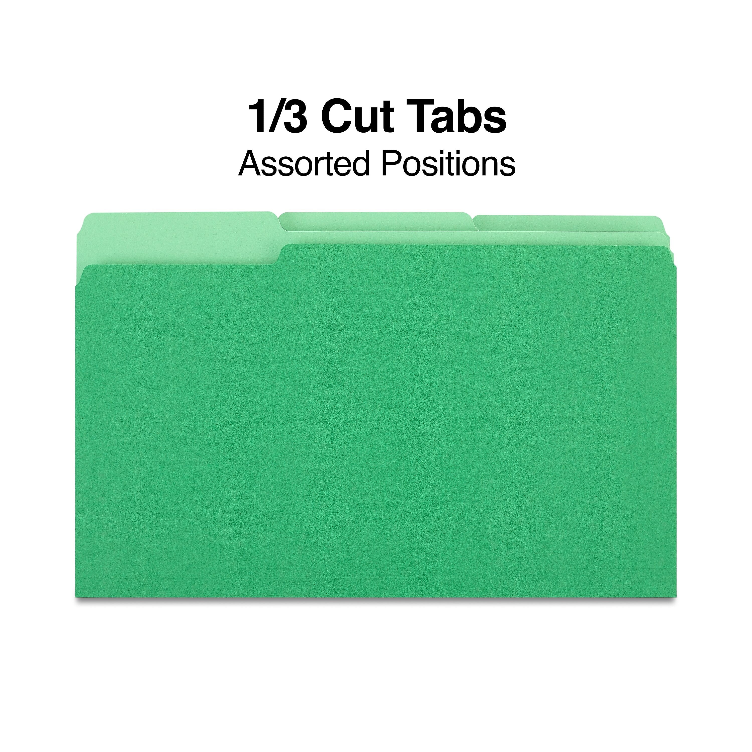 Staples File Folders, 1/3-Cut Tab, Legal Size, Green, 100/Box