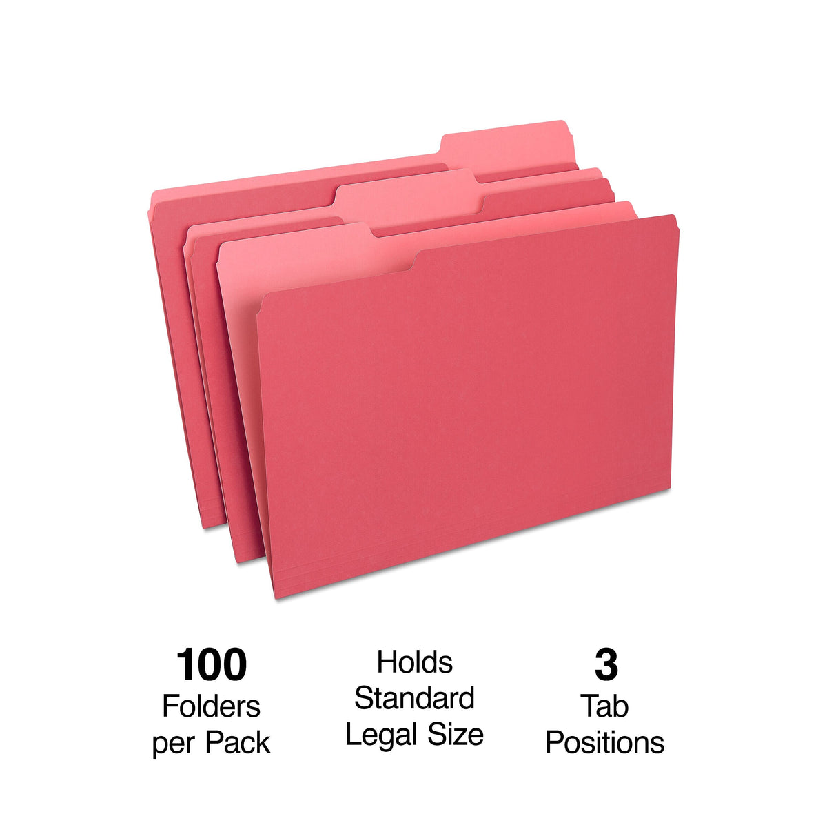 Staples File Folders, 1/3-Cut Tab, Legal Size, Red, 100/Box