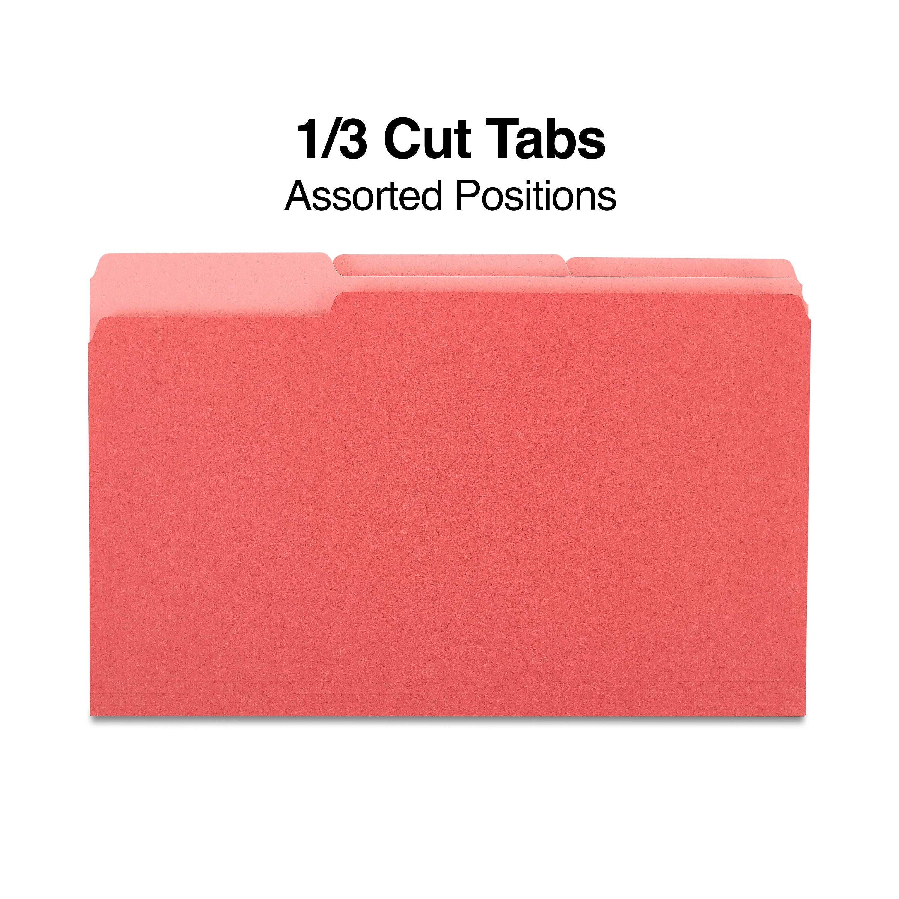 Staples File Folders, 1/3-Cut Tab, Legal Size, Red, 100/Box