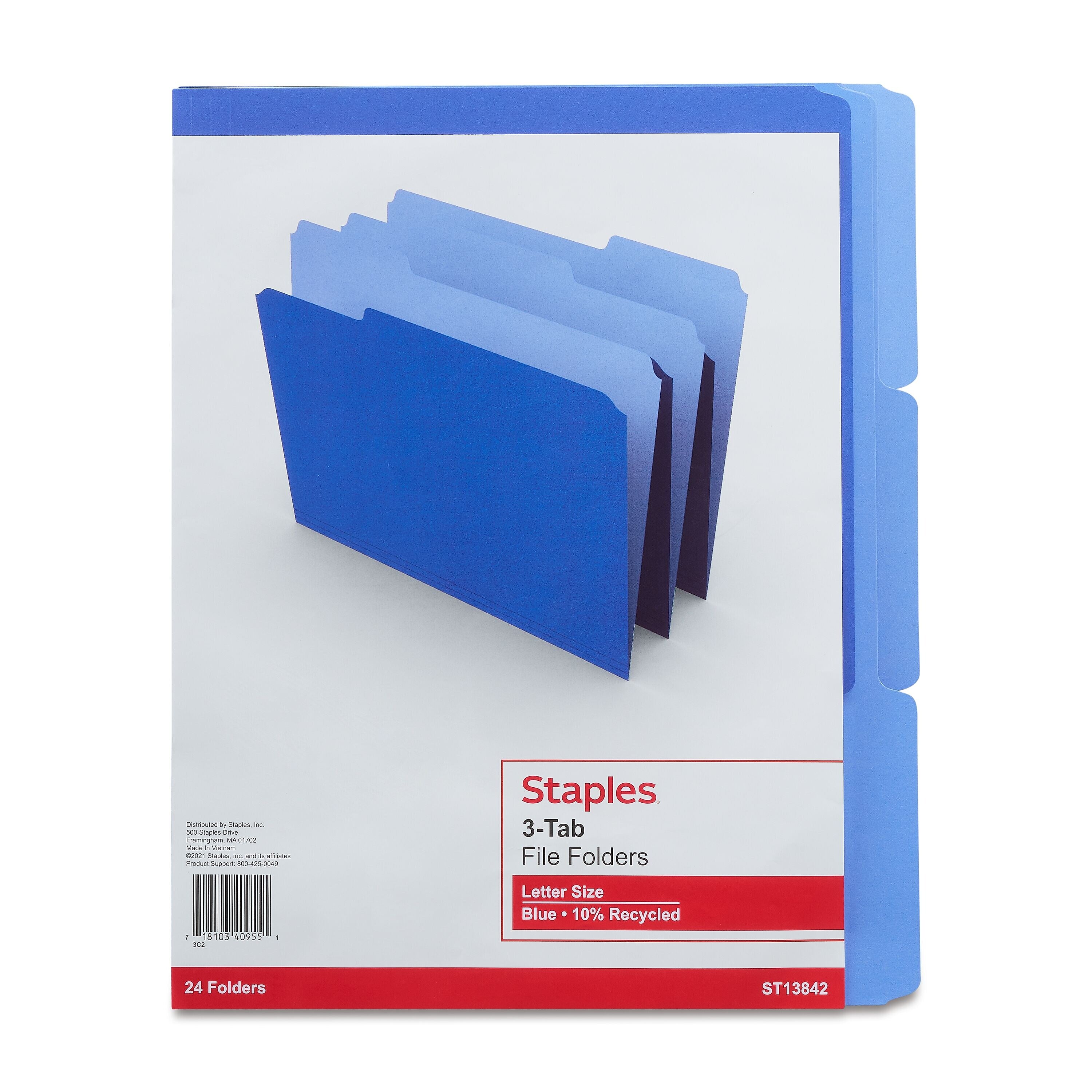 Staples File Folders, 1/3-Cut Tab, Letter Size, Blue, 24/Pack