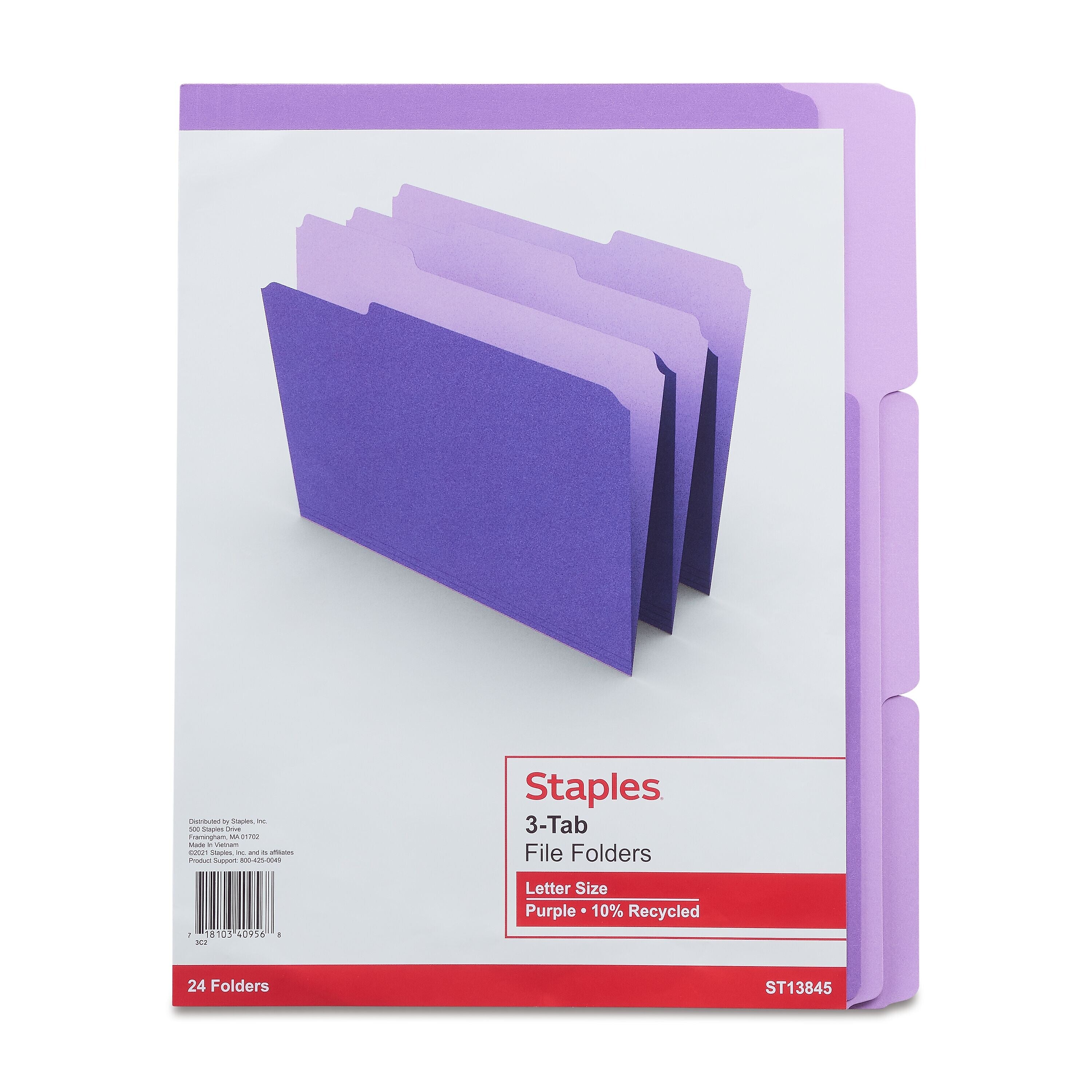 Staples File Folders, 1/3-Cut Tab, Letter Size, Purple, 24/Pack