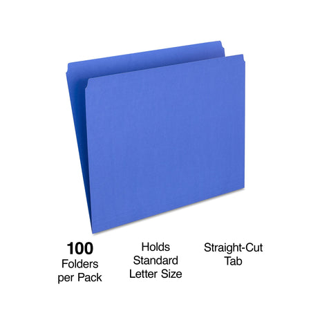 Staples File Folders, Single Tab, Letter Size, Blue, 100/Box