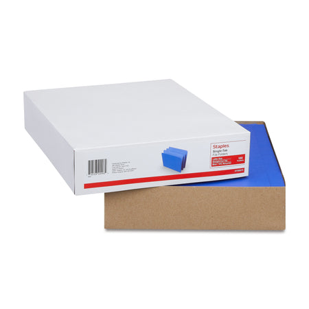 Staples File Folders, Single Tab, Letter Size, Blue, 100/Box